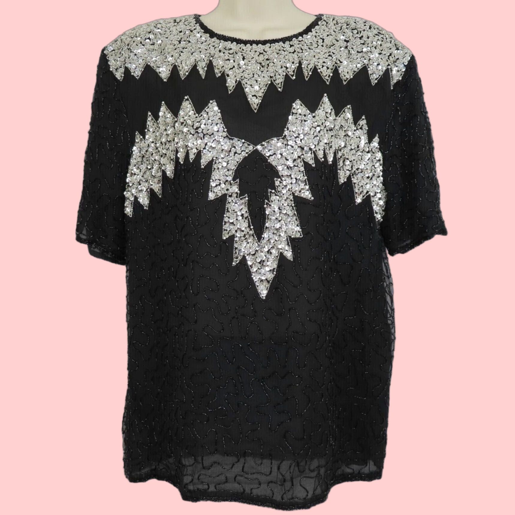 VINTAGE Midnight Run Women's Plus Size 1X Blouse Mesh Sequin