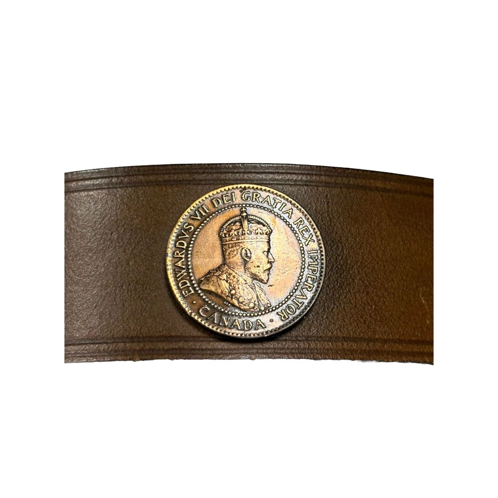 Vintage VINTAGE Royden Brown Leather Belt Brass Buckle Coins Made in USA Men Size ONE SIZE - 3 Thumbnail