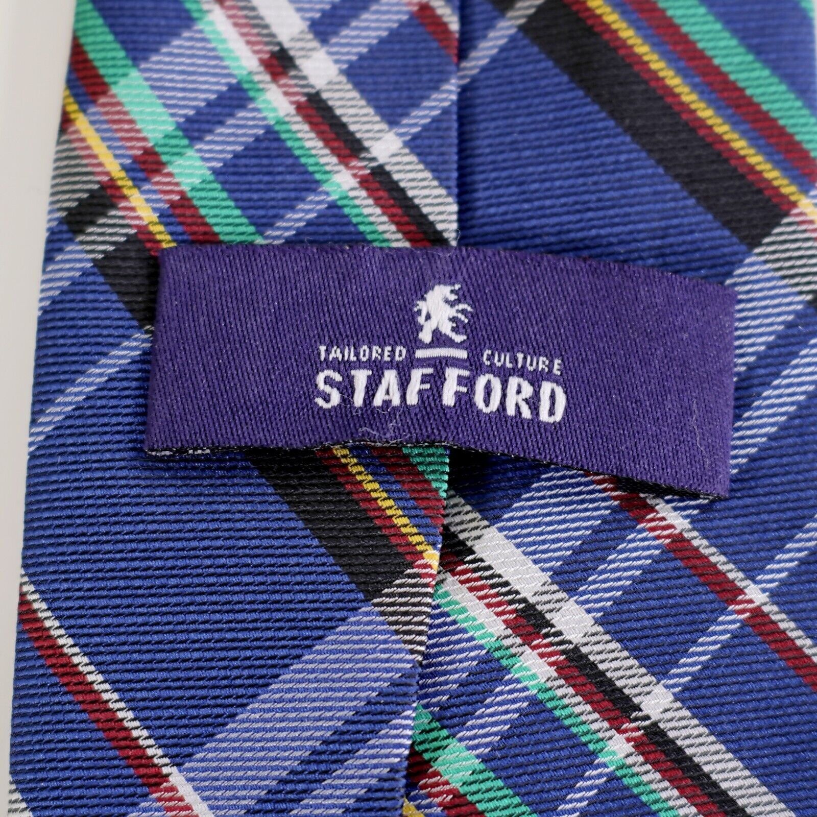 Stafford Stafford Blue Multi-Colored Plaid Polyester Tie Size ONE SIZE - 3 Thumbnail