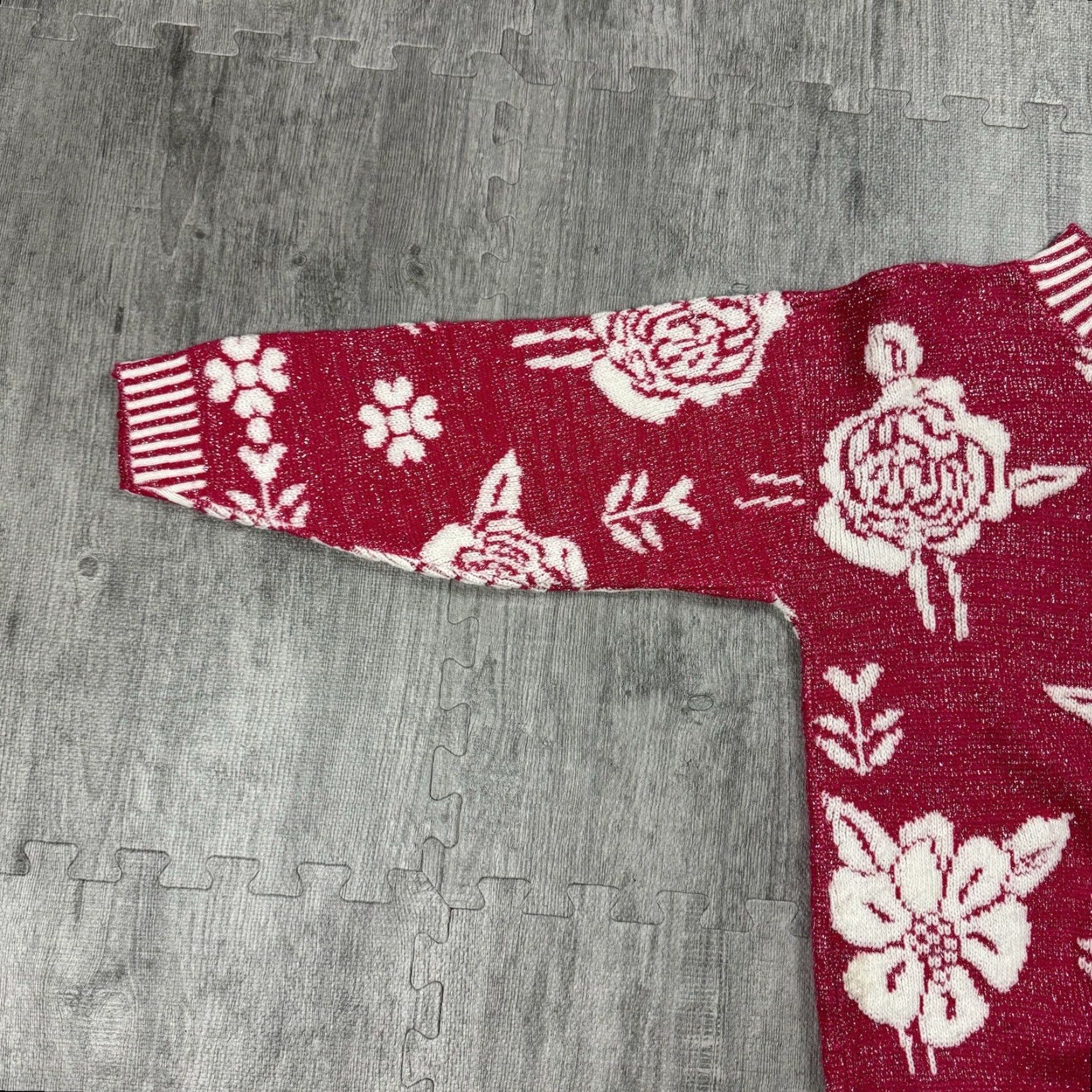 Vintage VINTAGE Glamour Knit Sweater 1980s Casual Knit OS Pink Metallic Floral Womens Size M / US 6-8 / IT 42-44 - 6 Thumbnail
