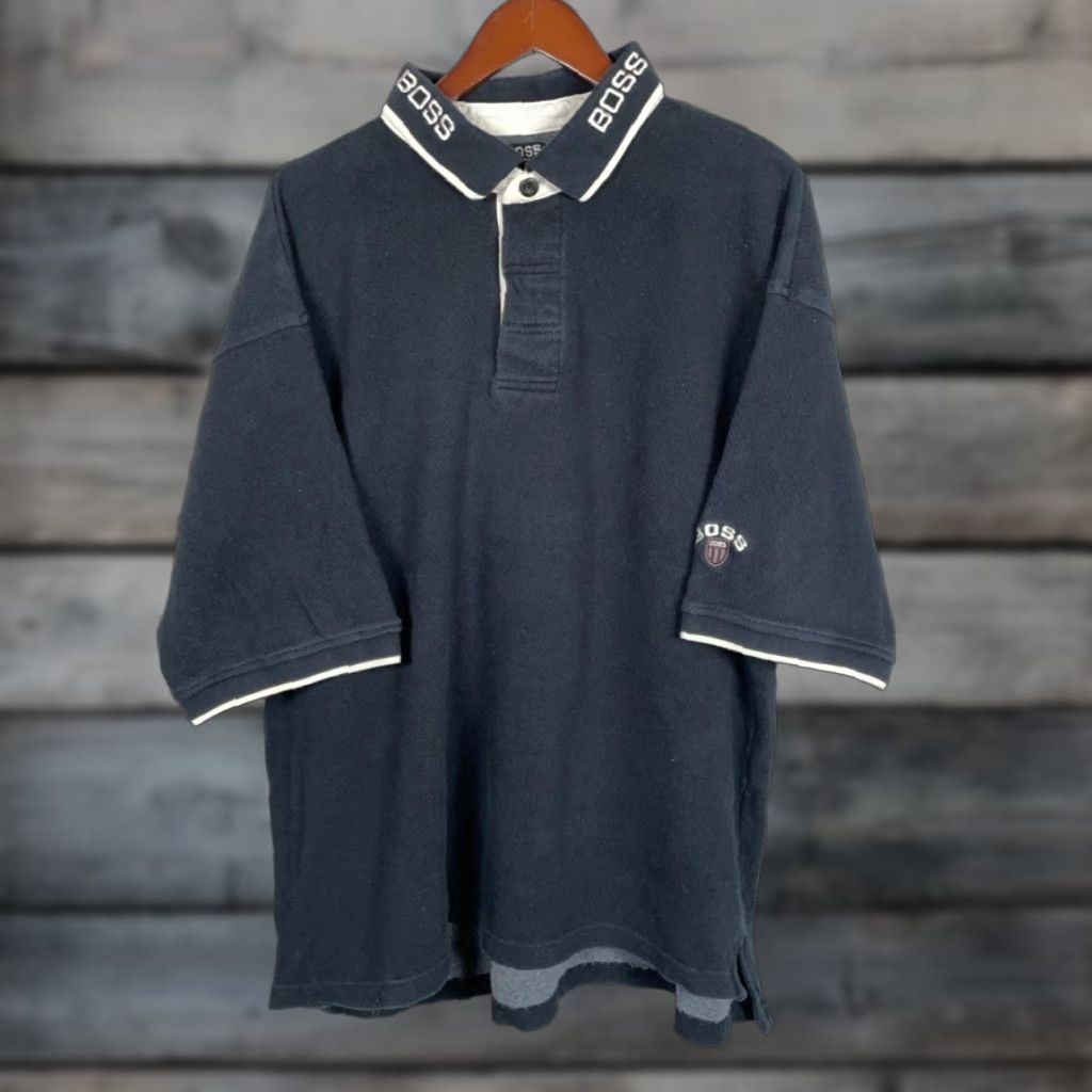 Hugo Boss VINTAGE Hugo BOSS Polo Shirt Men 2XL Black Embroidered Textured Cotton Preppy Retro Size US XXL / EU 58 / 5 - 1 Thumbnail