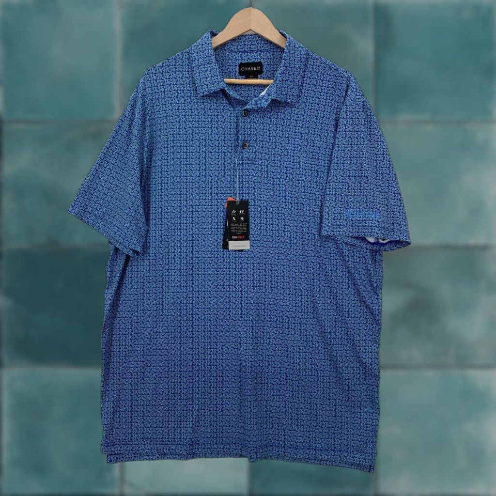 Vintage Chase 54 Polo Golf Shirt Mens XL Blue Geometric Print DryFuze Performance Stylus Size US XL / EU 56 / 4 - 1 Thumbnail