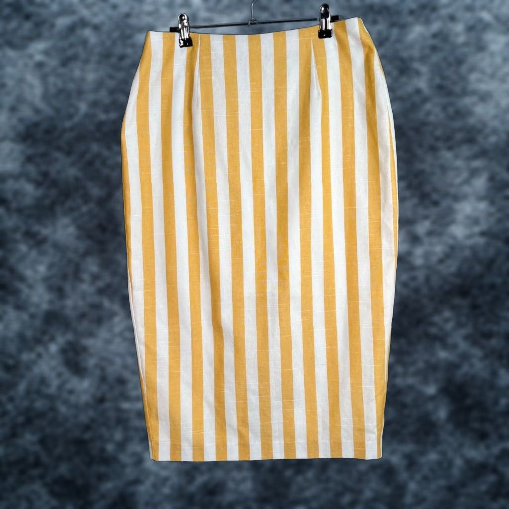 Vintage Alexia Admor Skirt Womens Size 10 Yellow Striped Knee Length Pencil Casual Vintage No Size 32" / US 10 / IT 46 - 1 Thumbnail