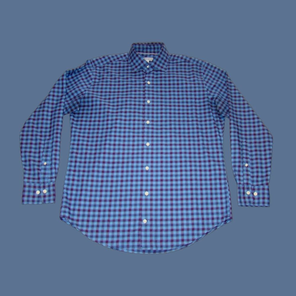 Peter Millar Peter Millar Mens Plaid Check Long Sleeve Button Shirt Blue Purple Size M Size US M / EU 48-50 / 2 - 1 Thumbnail
