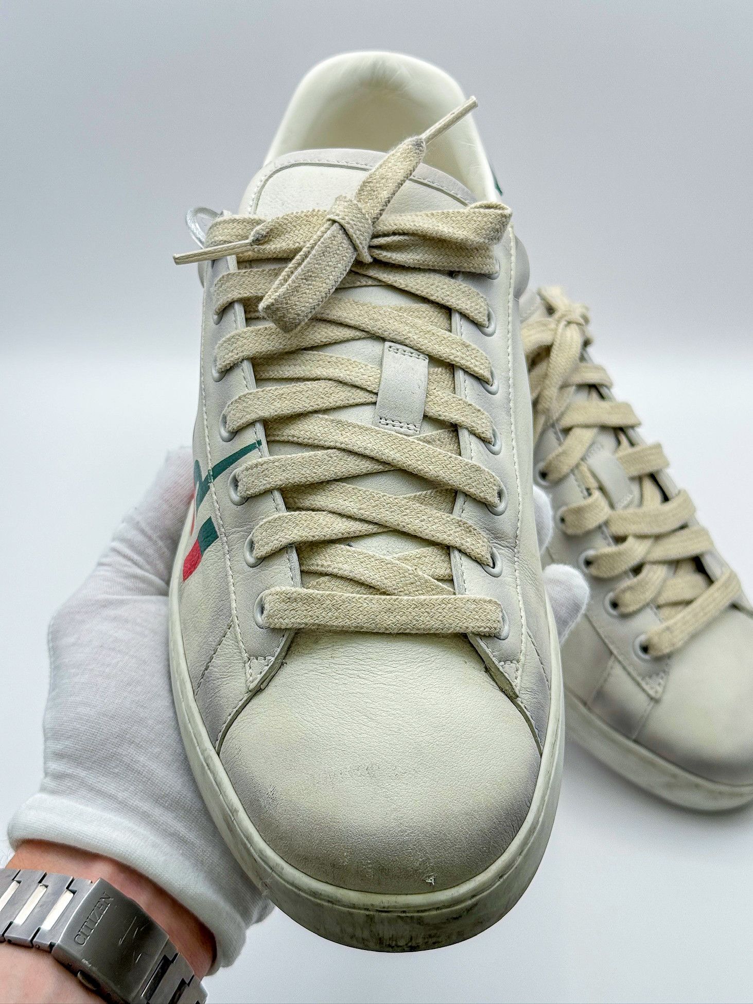 Gucci Gucci Ace Graffiti Logo Distressed White-Beige Leather Size US 10 / EU 43 - 3 Thumbnail