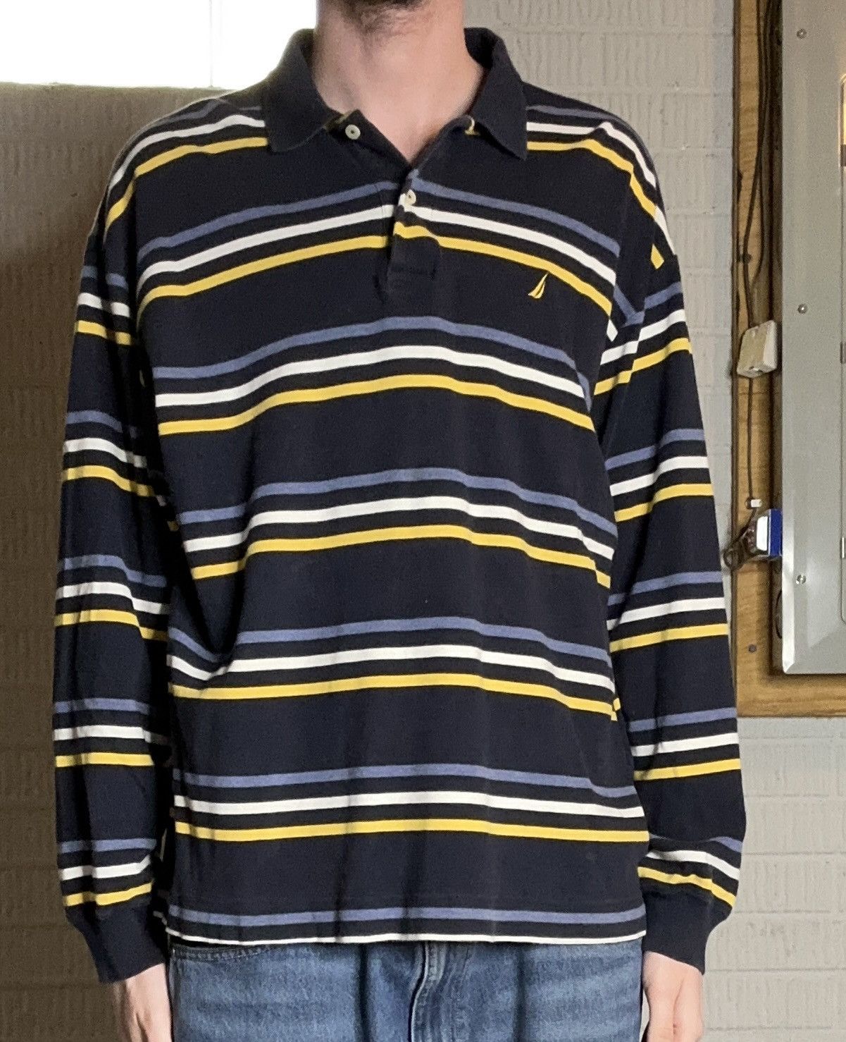 Nautica Vintage Nautica Rugby Style Longsleeve Striped Polo Shirt Size US XL / EU 56 / 4 - 1 Thumbnail