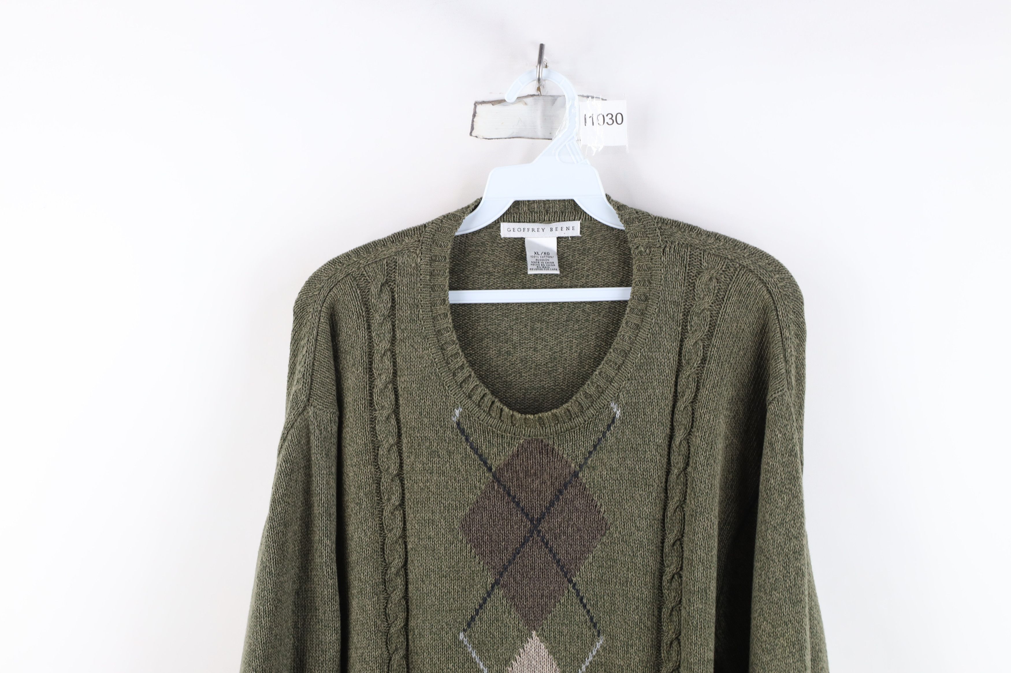 Vintage Vintage 90s Streetwear Cotton Cable Knit Sweater Green Size US XL / EU 56 / 4 - 2 Thumbnail