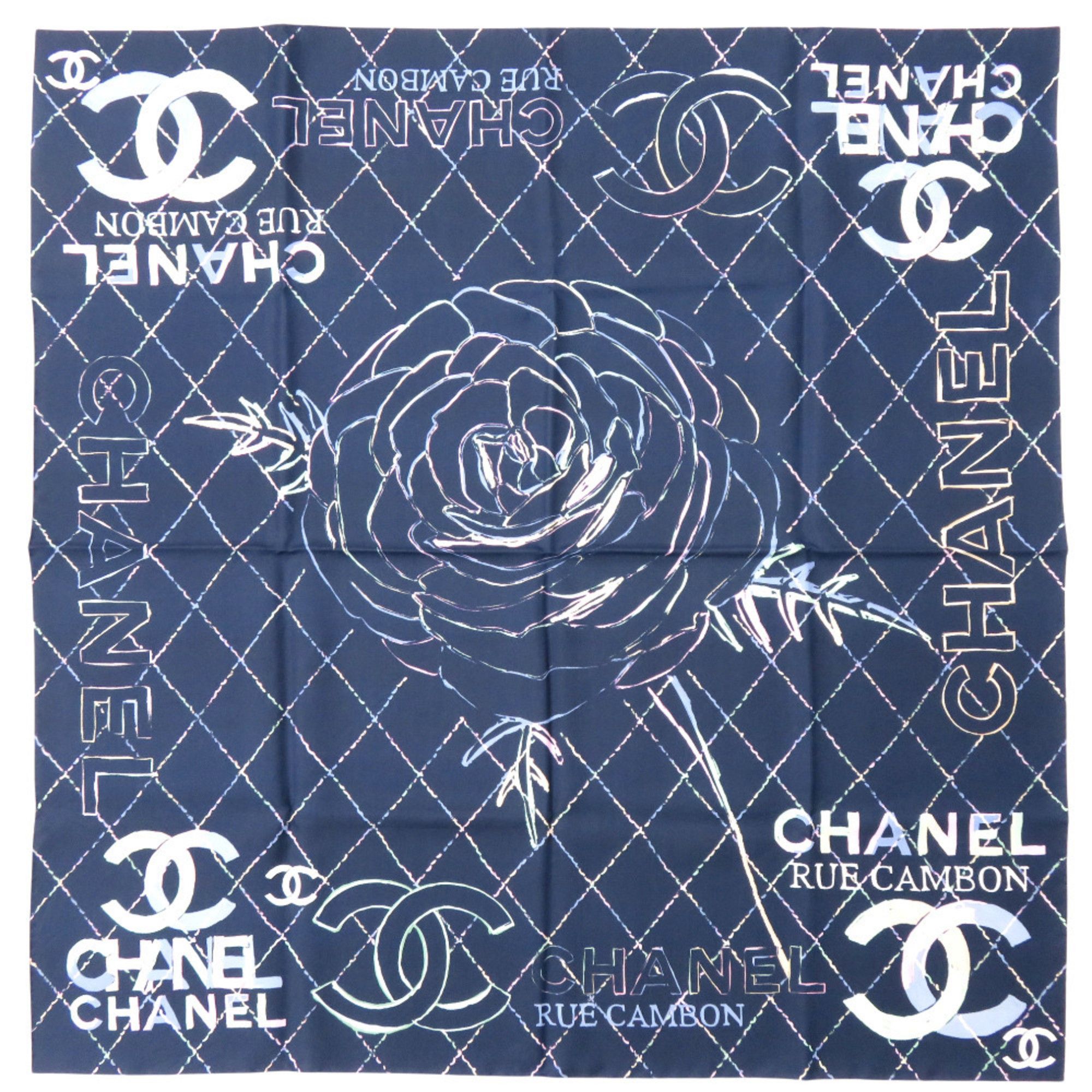 Chanel Unused Chanel Coco Mark Camellia Scarf/Muffler, Silk, Navy/Black, 1491CHANEL Size ONE SIZE - 1 Thumbnail