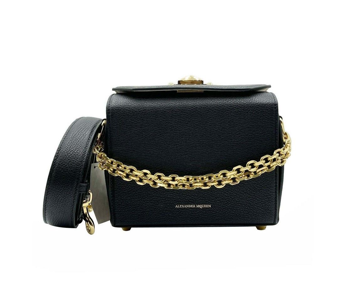 Alexander McQueen Women's Black Leather Box 19 With Gold Hardware Crossbody Size ONE SIZE - 1 Thumbnail