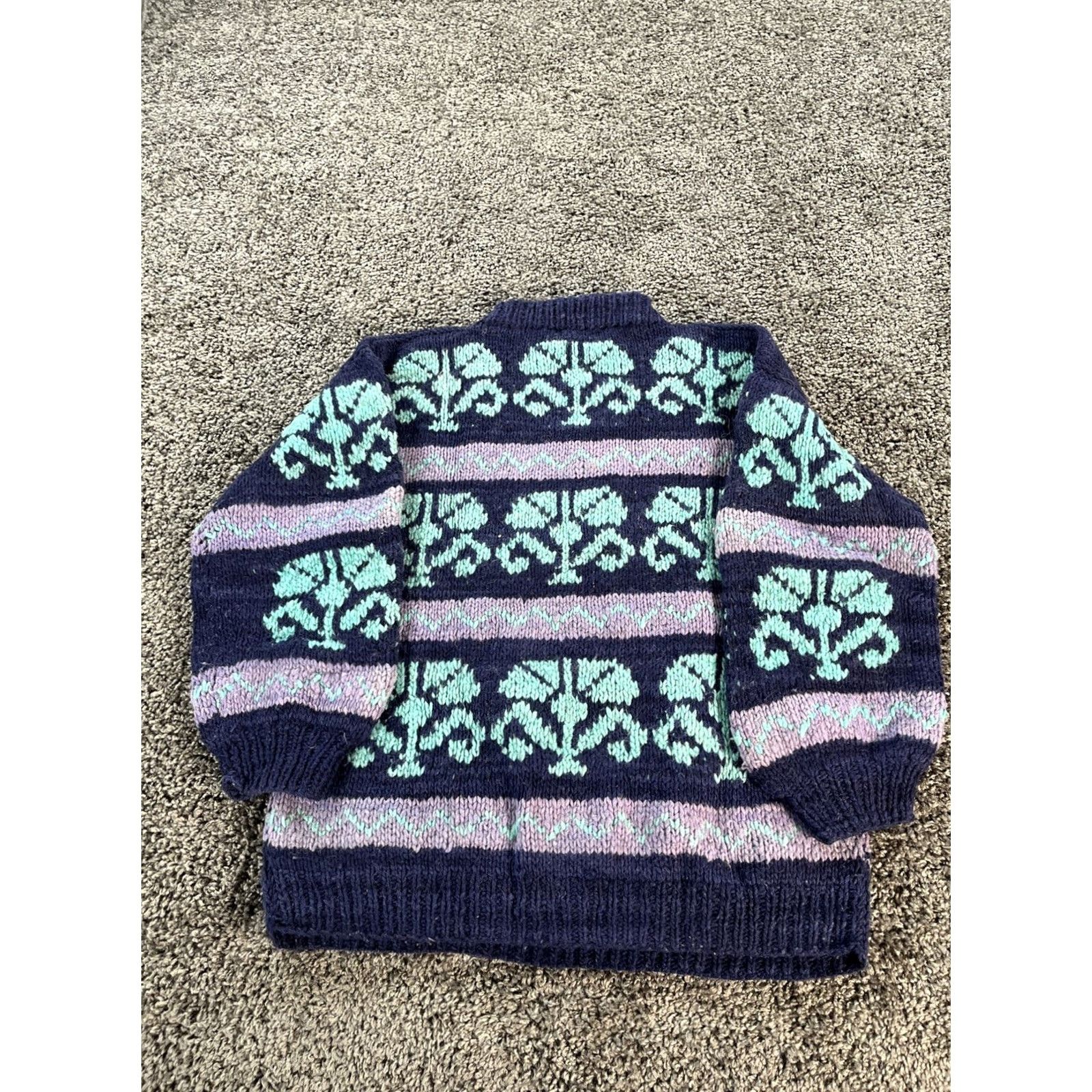 Vintage VINTAGE Artesanias Andinas Sweater Wool Crew Neck Women's 2XL Pockets Fair Isle Cardigan Blue Purple Pink Cream Size XXL / US 16-18 / IT 52-54 - 5 Thumbnail