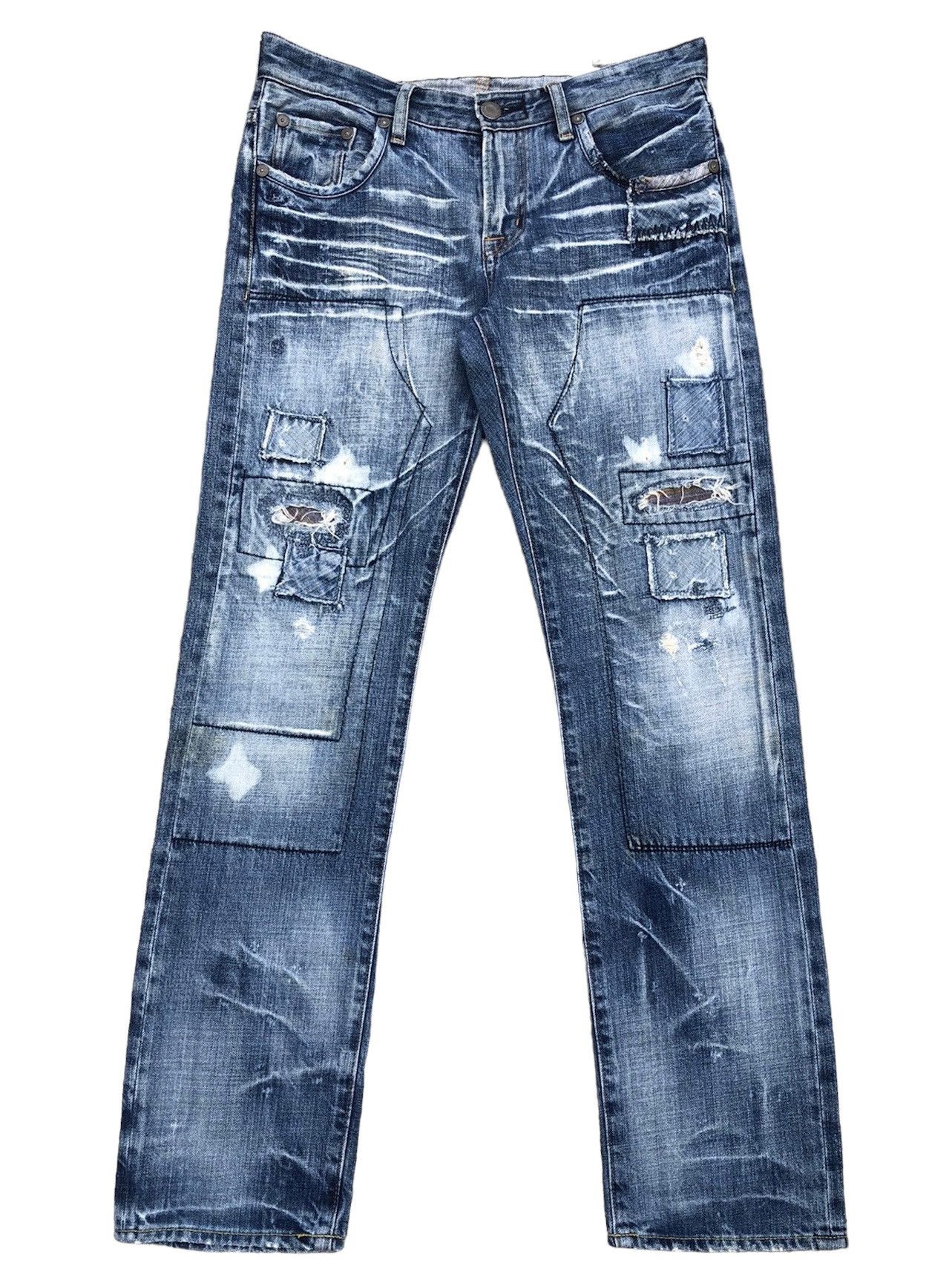 image of Bartack Japan Distressed Patchwork Boro Denim Jeans, Men's (Size 31)