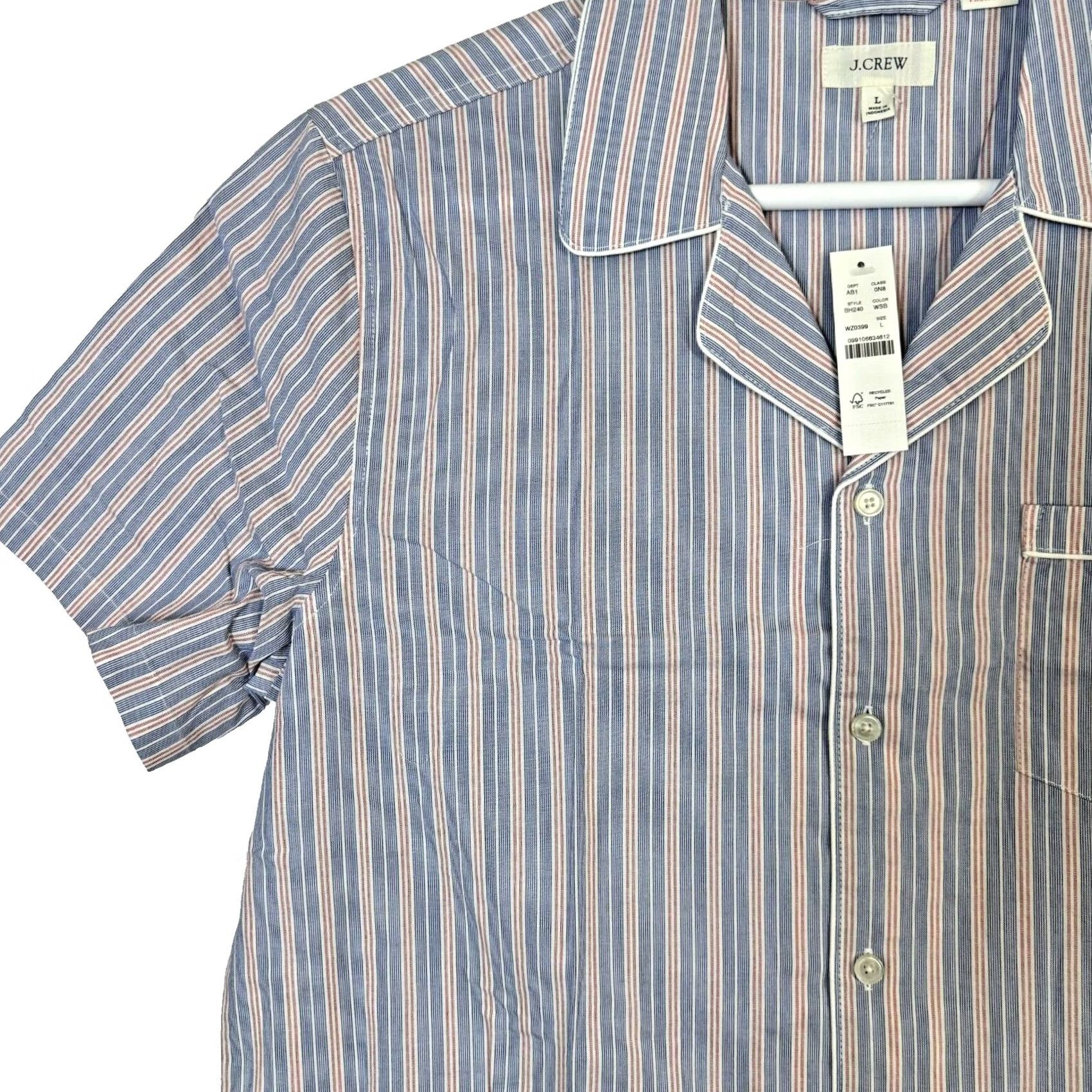 J.Crew J.CREW Pajama Top Men’s Large Blue Stripe Short Sleeve Cotton Shirt Bu M 169 Size US L / EU 52-54 / 3 - 5 Thumbnail