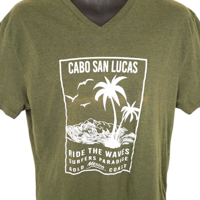 Vintage VINTAGE Cabo San Lucas T Shirt Womens Large Green Ride The Waves Palm Trees Size L / US 10 / IT 46 - 2 Thumbnail