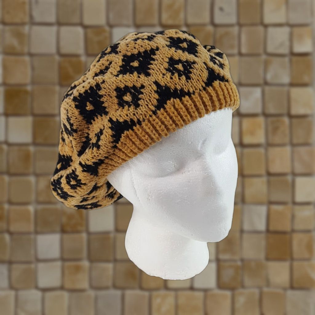 Vintage VINTAGE 80s Knit Wool Brown Diamond Beret Womens One Size Hat France Beret Winter Boho Hipster Retro Warm Wool Beret Womens Size ONE SIZE - 1 Thumbnail