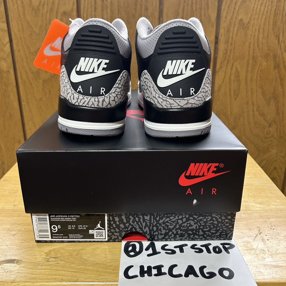 Jordan Brand × Nike Nike Air Jordan 3 Retro Black Cement 2024 Size 9.5 NEW Size US 9.5 / EU 42-43 - 5 Thumbnail