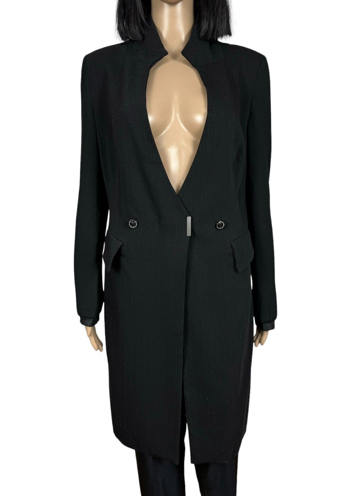 Designer Beate Heymann Streetcouture Striped Overcoat V-Neck size US8 Size M / US 6-8 / IT 42-44 - 3 Thumbnail