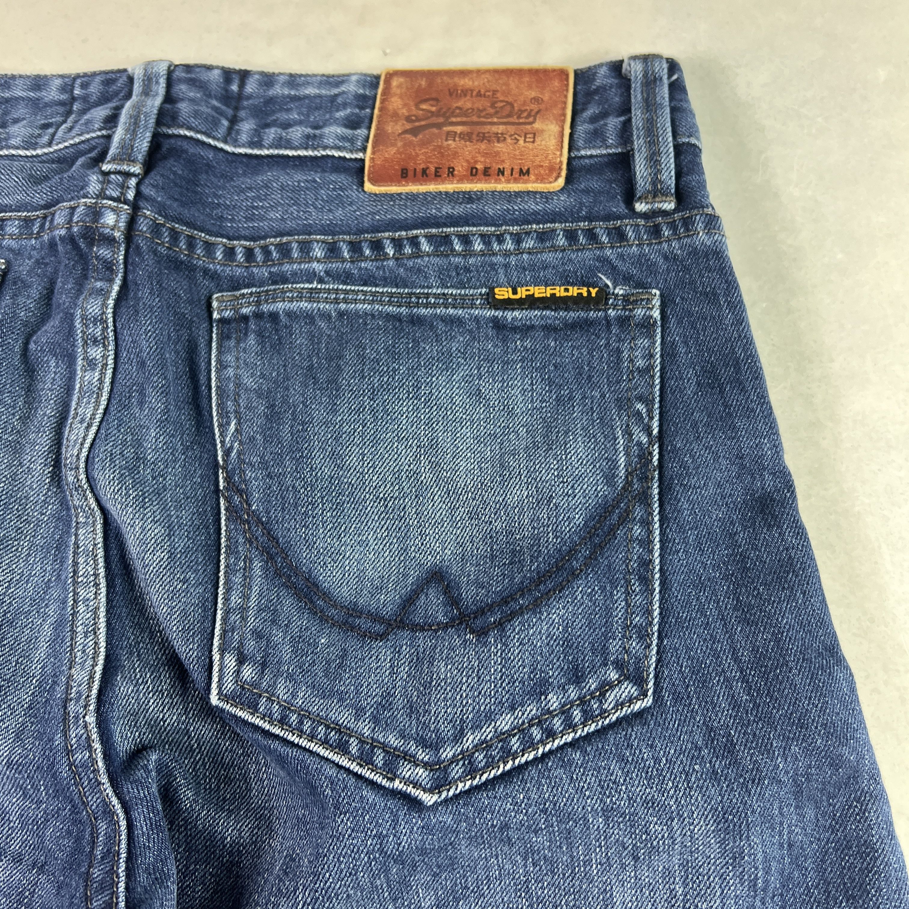 Superdry Super Dry Jean Loose Taper Biker Dark Blue Cotton Denim Size US 31 - 18 Thumbnail