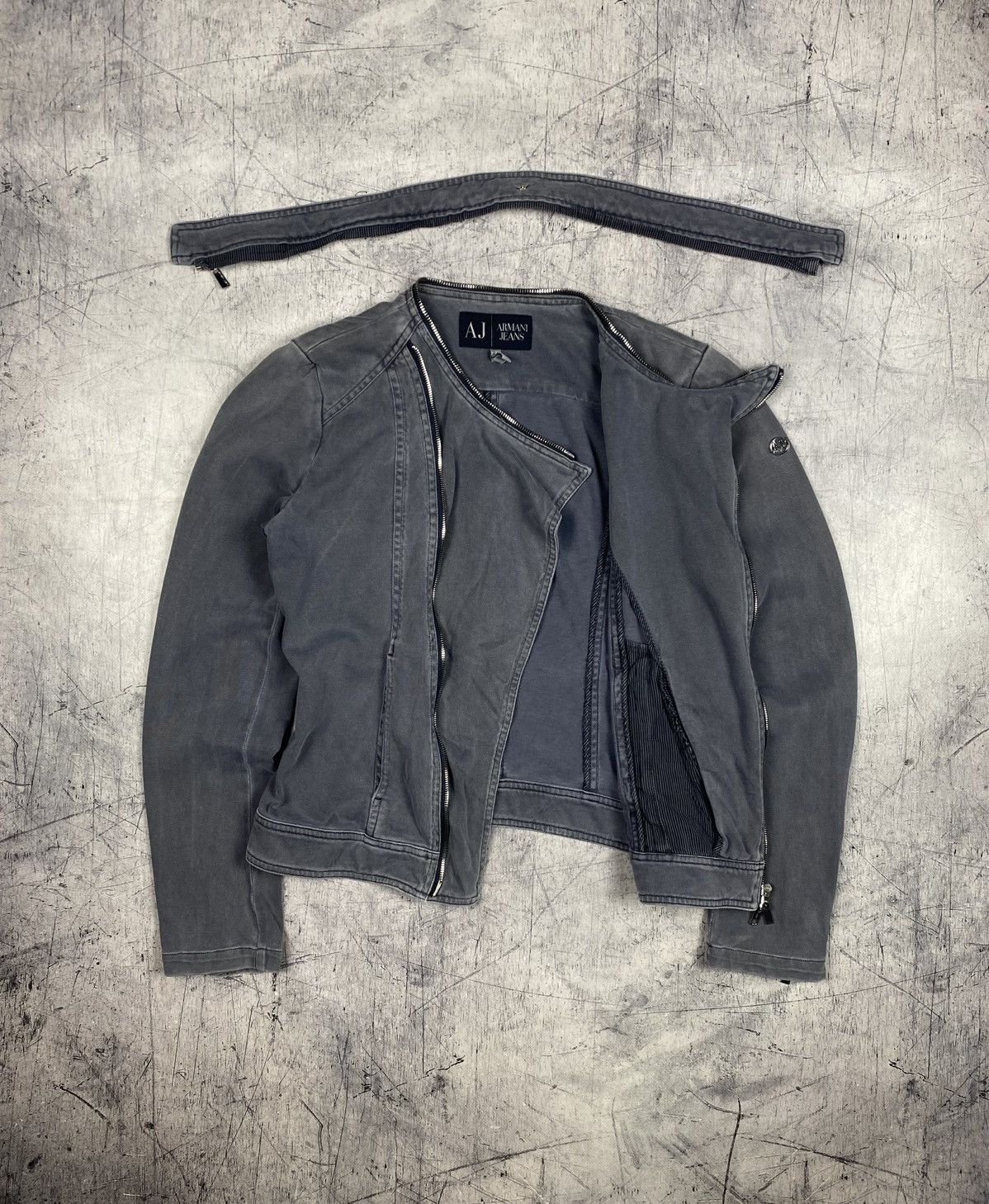 Armani Armani Jeans Grey Asymmetrical Biker Motorcycle Jacket Y2K Size XL / US 12-14 / IT 48-50 - 12 Thumbnail
