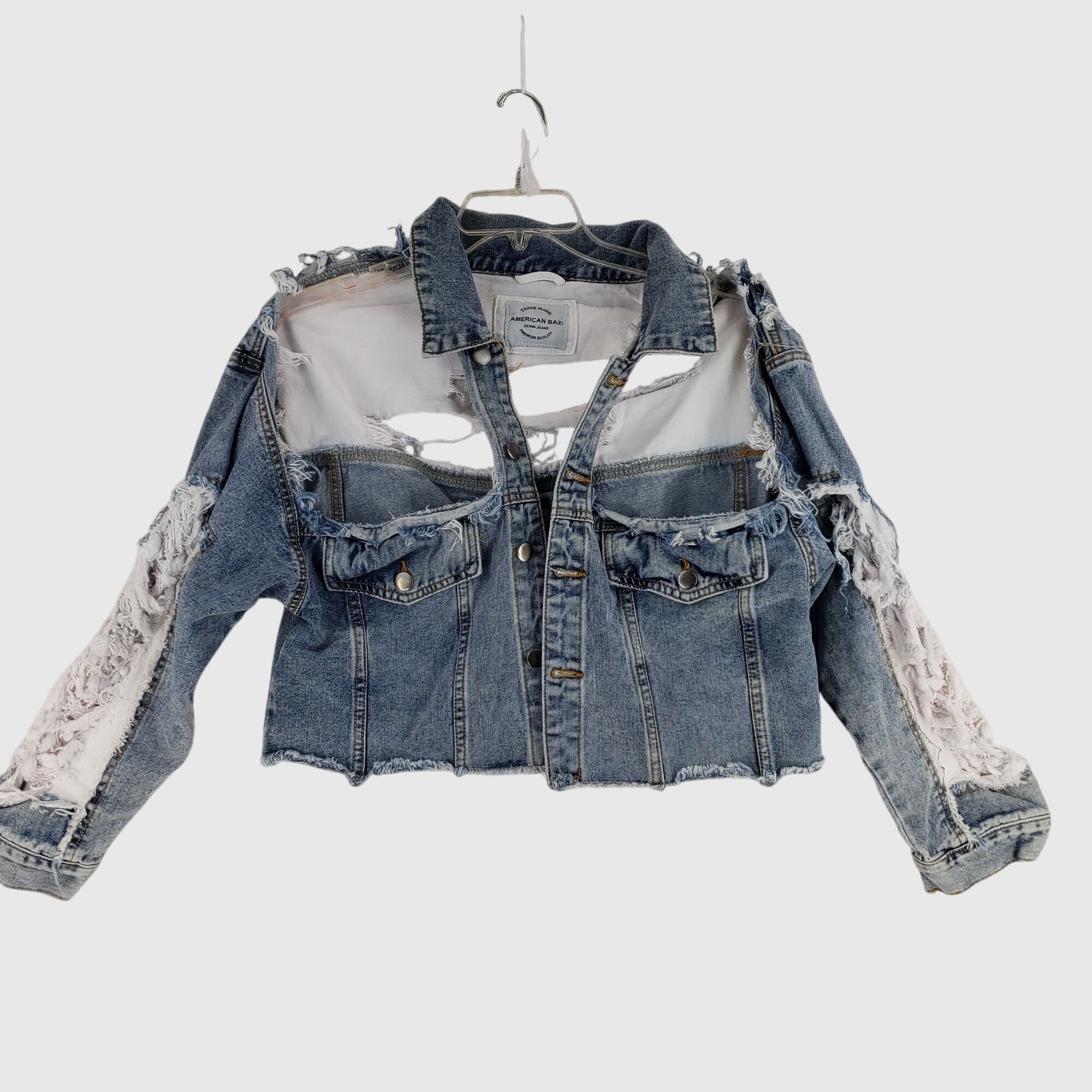 Other American Bazi Womens Cropped Distressed Denim Jacket Sz S Size S / US 4 / IT 40 - 1 Thumbnail