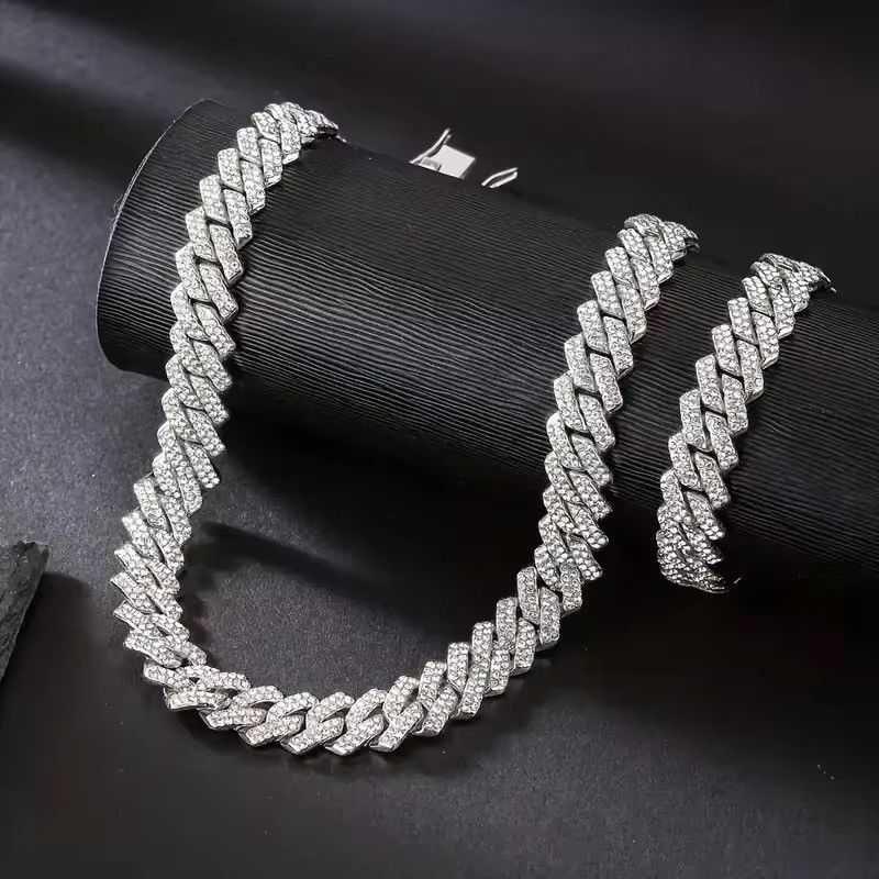 Jewelry Streetwear 2pcs/set Necklace + Bracelet Cuban Hip Hop Chain Size ONE SIZE - 4 Thumbnail