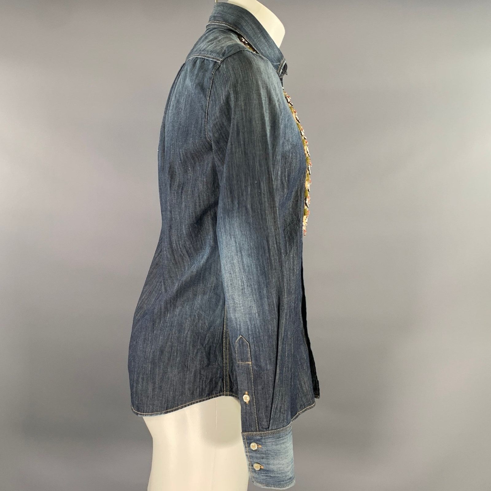 Dsquared2 DSQUARED2 XS Indigo Embroidery Denim Button Up Long Sleeve Size US S / EU 44-46 / 1 - 3 Thumbnail