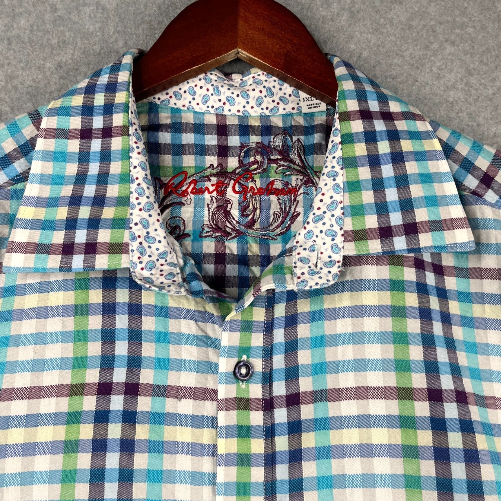 Robert Graham Robert Graham Shirt XLT Colorful Check Casual Button Up Short Sleeve Mens Size US XL / EU 56 / 4 - 5 Thumbnail