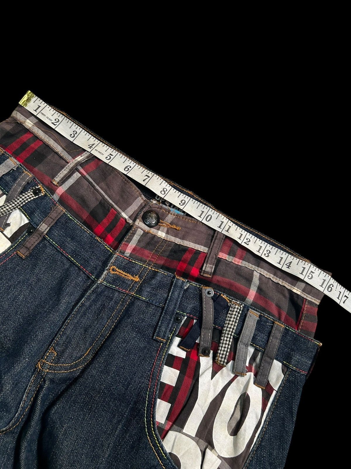 Japanese Brand × Kapital × Vintage DOUBLE WAIST JAPANESE PUNK GRUNGE STYLE DENIM JEANS Size US 32 / EU 48 - 11 Thumbnail