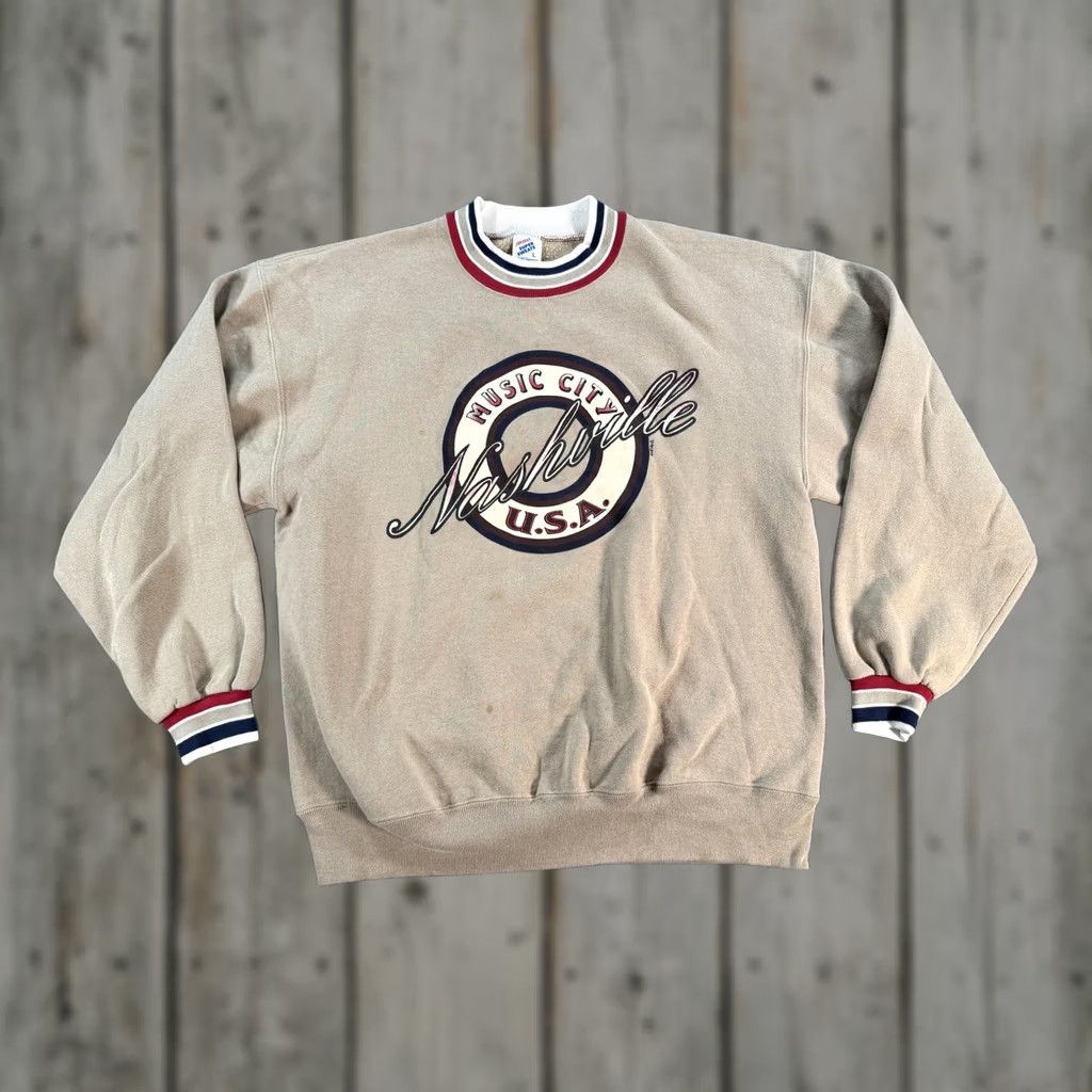 Jerzees VINTAGE Jerzees Nashville Music City Crewneck Sweatshirt Mens Large Tan USA 90s Size US L / EU 52-54 / 3 - 1 Thumbnail