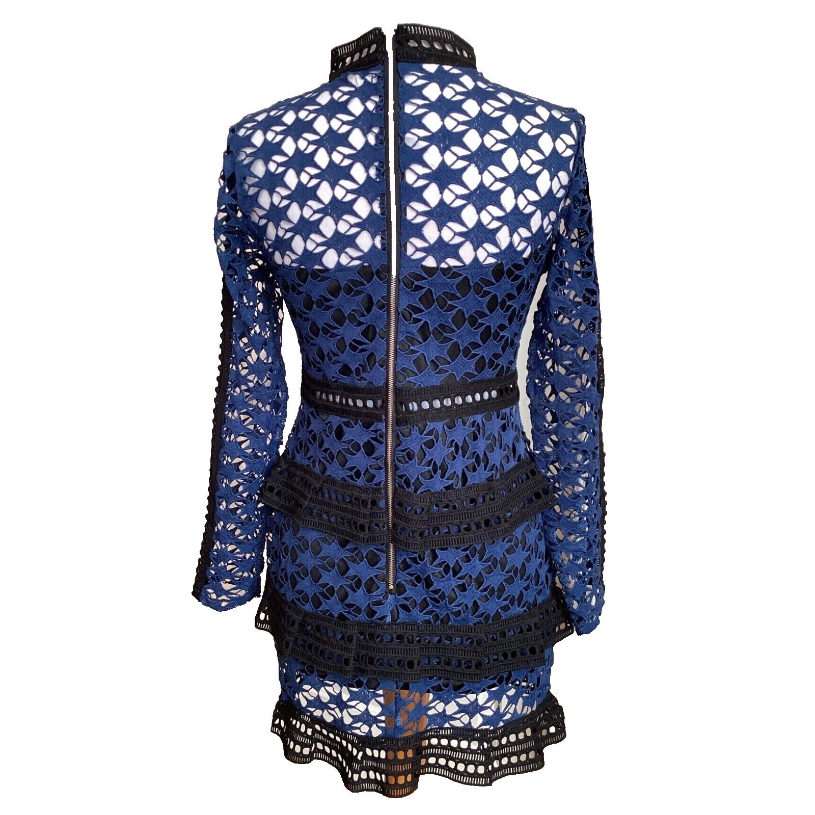 Other VINTAGE CROCHET EYELET PEEK-A-BOO BLUE LACE TIERED DRESS Size S / US 4 / IT 40 - 4 Thumbnail