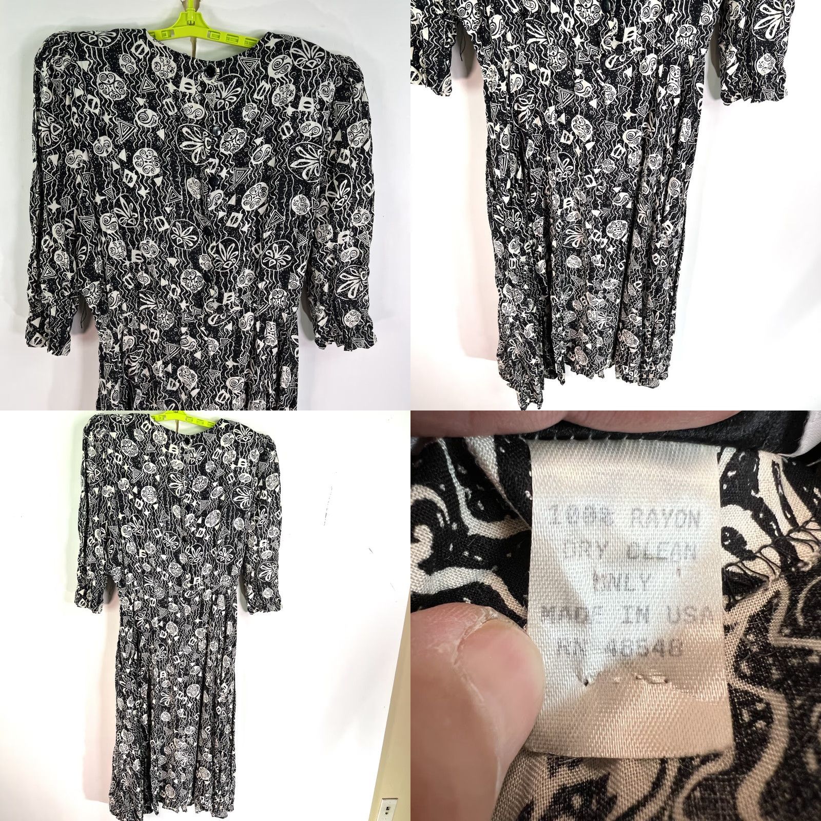 Vintage VINTAGE Taret H. Leir Abstract Art Pleated Drop Waist Dress Women Size 16 Black Pockets 3/4 Sleeve Midi Dress Size XXL / US 16-18 / IT 52-54 - 8 Thumbnail