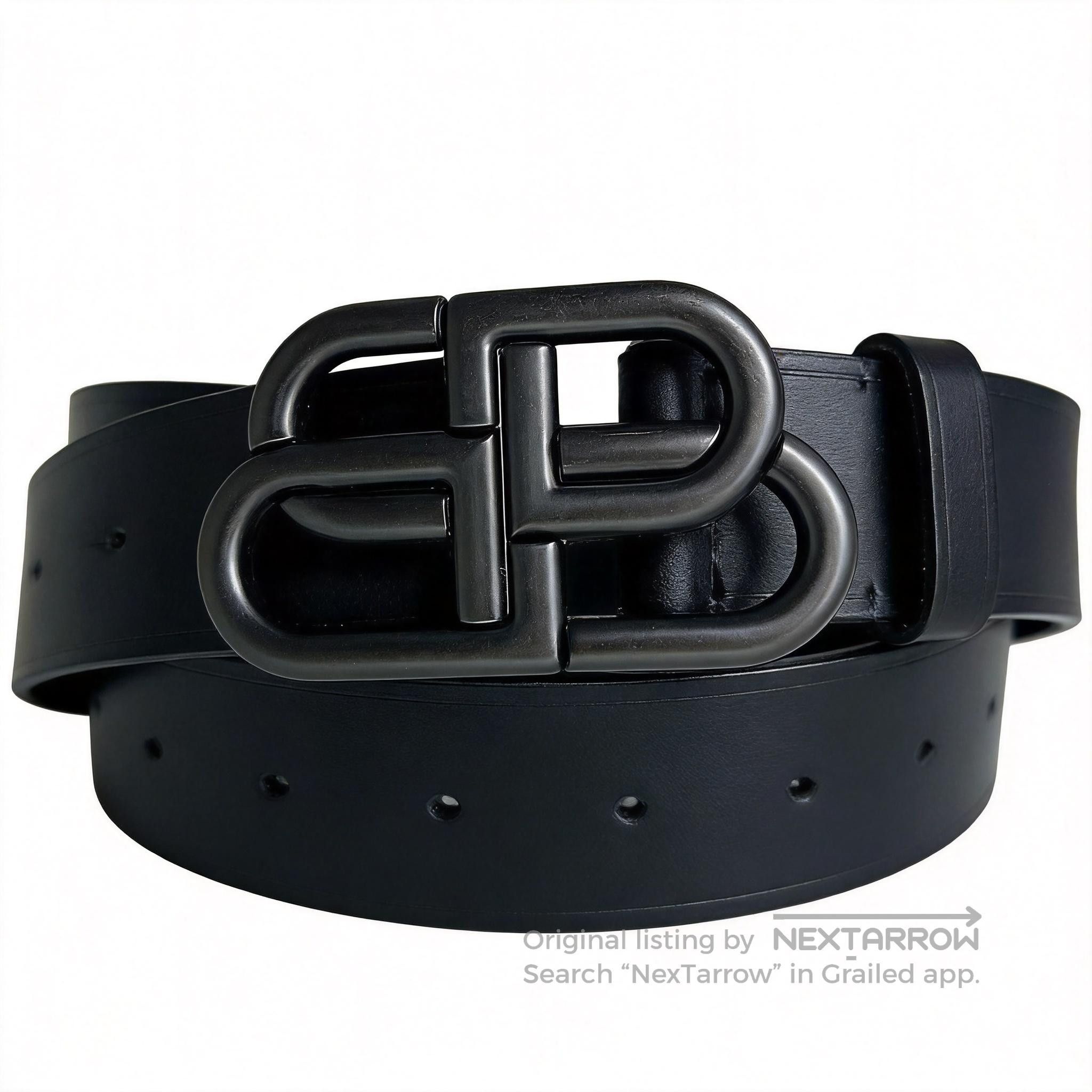 Balenciaga Balenciaga Crocodile BB Logo Leather Belt Blue Silver