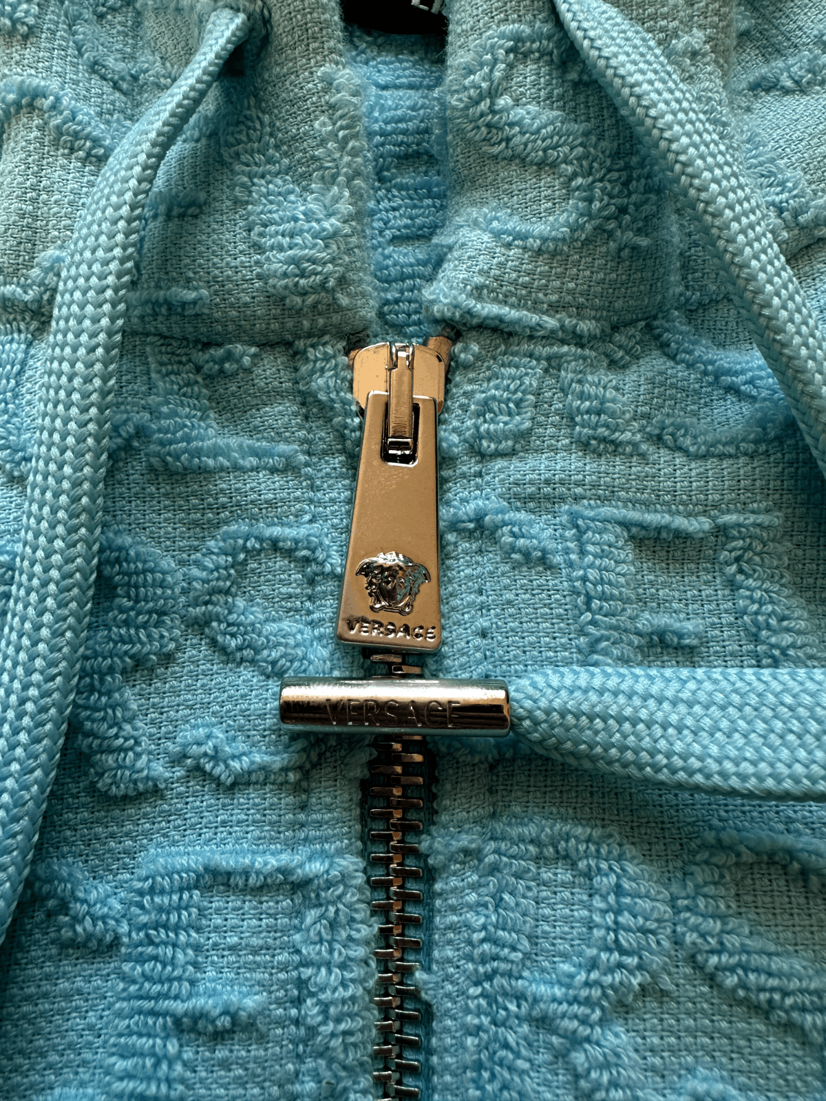 Versace Versace Allover Towel Hoodie Full Zip In Light Blue Retail Size M / US 6-8 / IT 42-44 - 3 Thumbnail