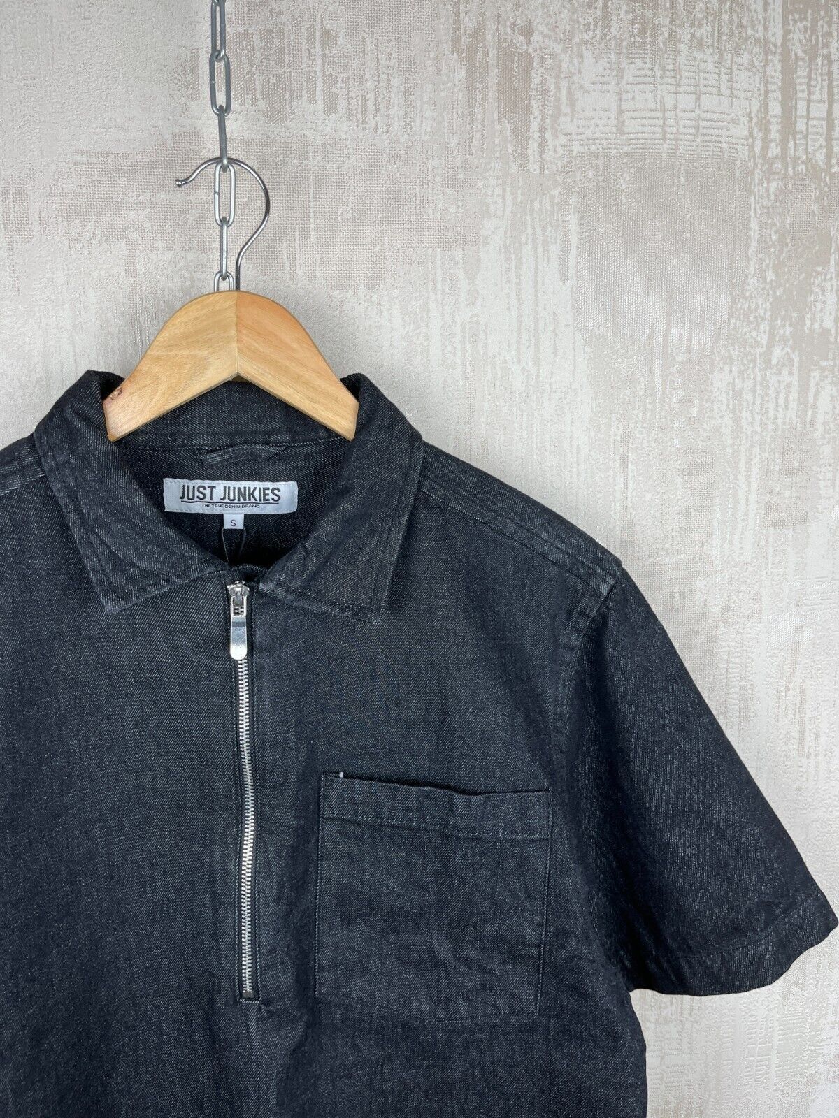 Other Just Junkies Reggie Half Zip Black Denim Short Sleeve Shirt Size US S / EU 44-46 / 1 - 4 Thumbnail