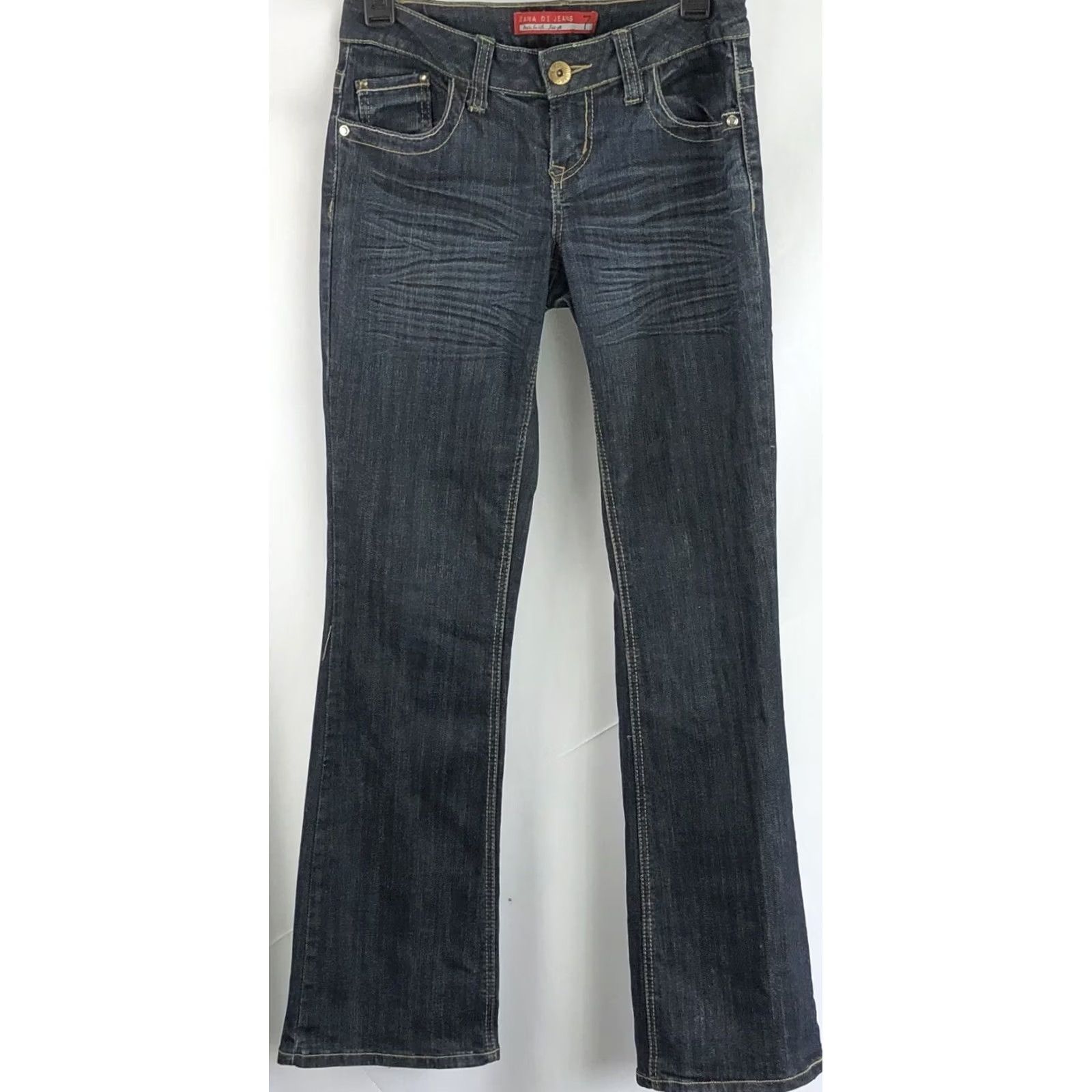Denime VINTAGE Zana Di Blue Jeans 7 Jrs Dark Denim 28”W 31”In Beaded Flare Low Rise Y2K 90s Jeans Womens Juniors 7 Size 28" / US 6 / IT 42 - 4 Thumbnail