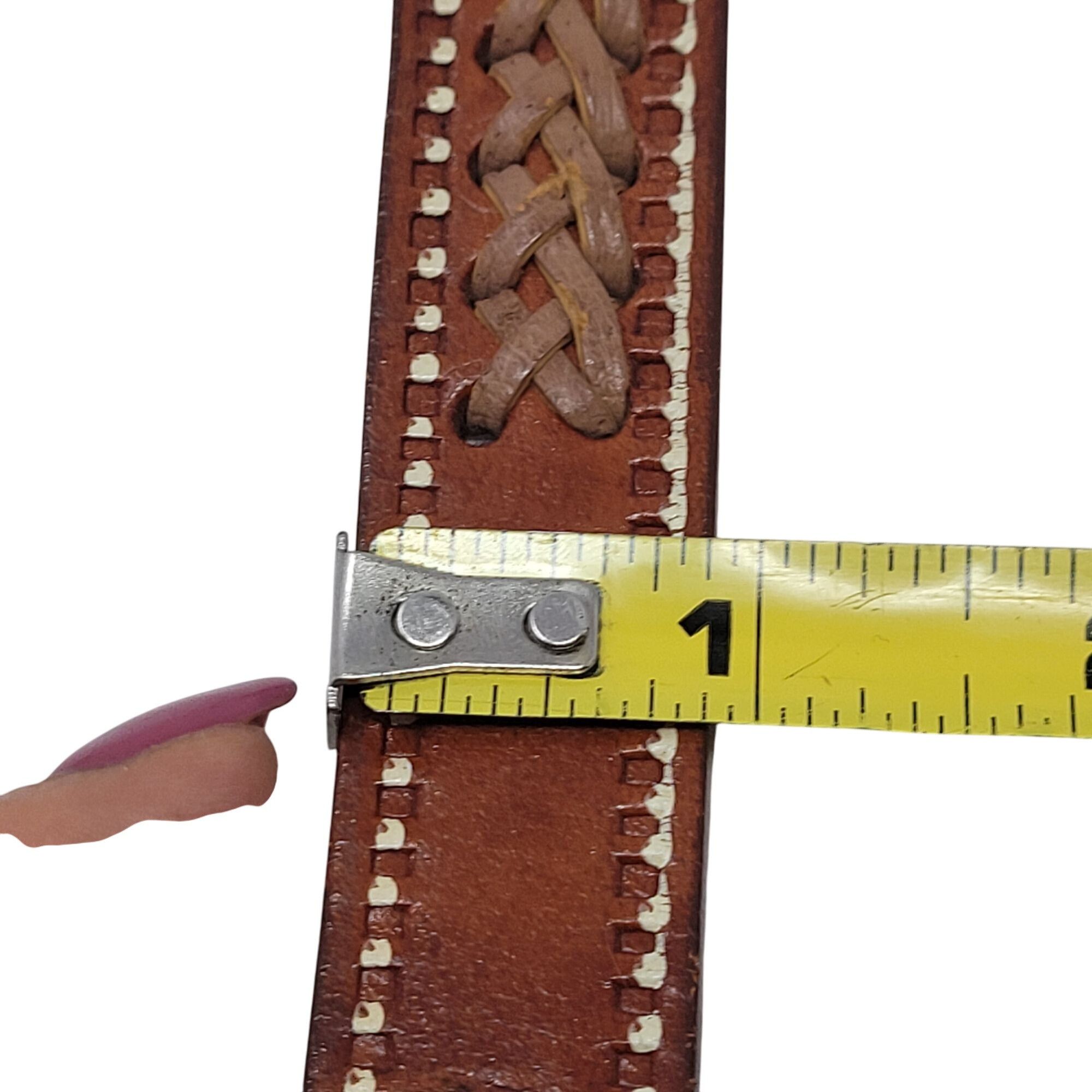 Handmade Vtg Handmade Cognac Braided Tooled Western Leather Belt 28" Size ONE SIZE - 6 Thumbnail