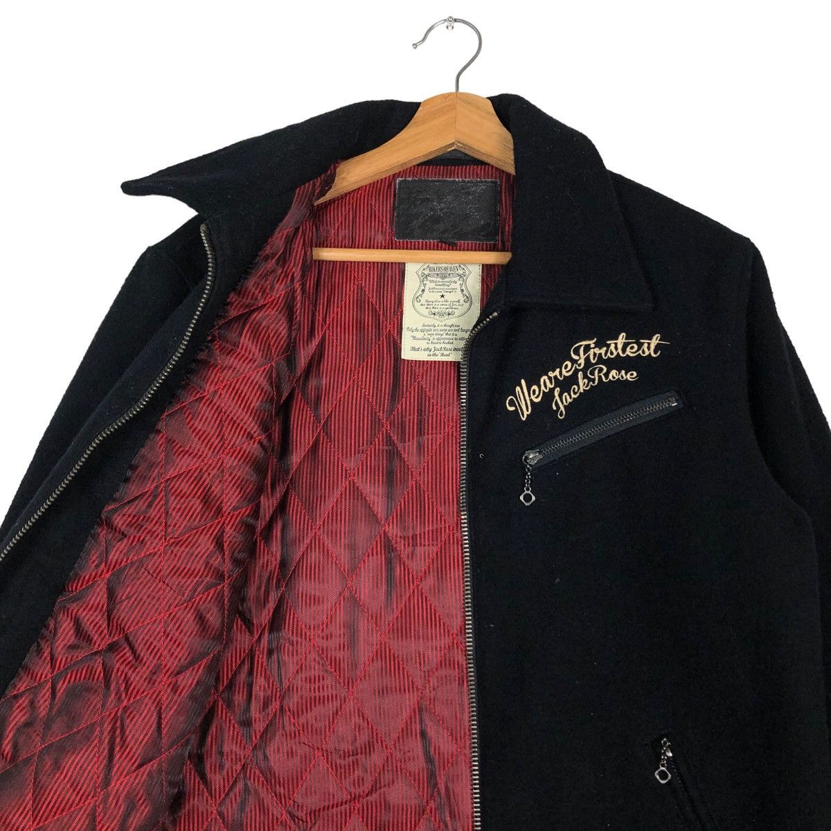 Japanese Brand 🔥VINTAGE WOOL BIKER JACKET JACKROSE BIG LOGO PUNK DESIGN Size US M / EU 48-50 / 2 - 12 Thumbnail