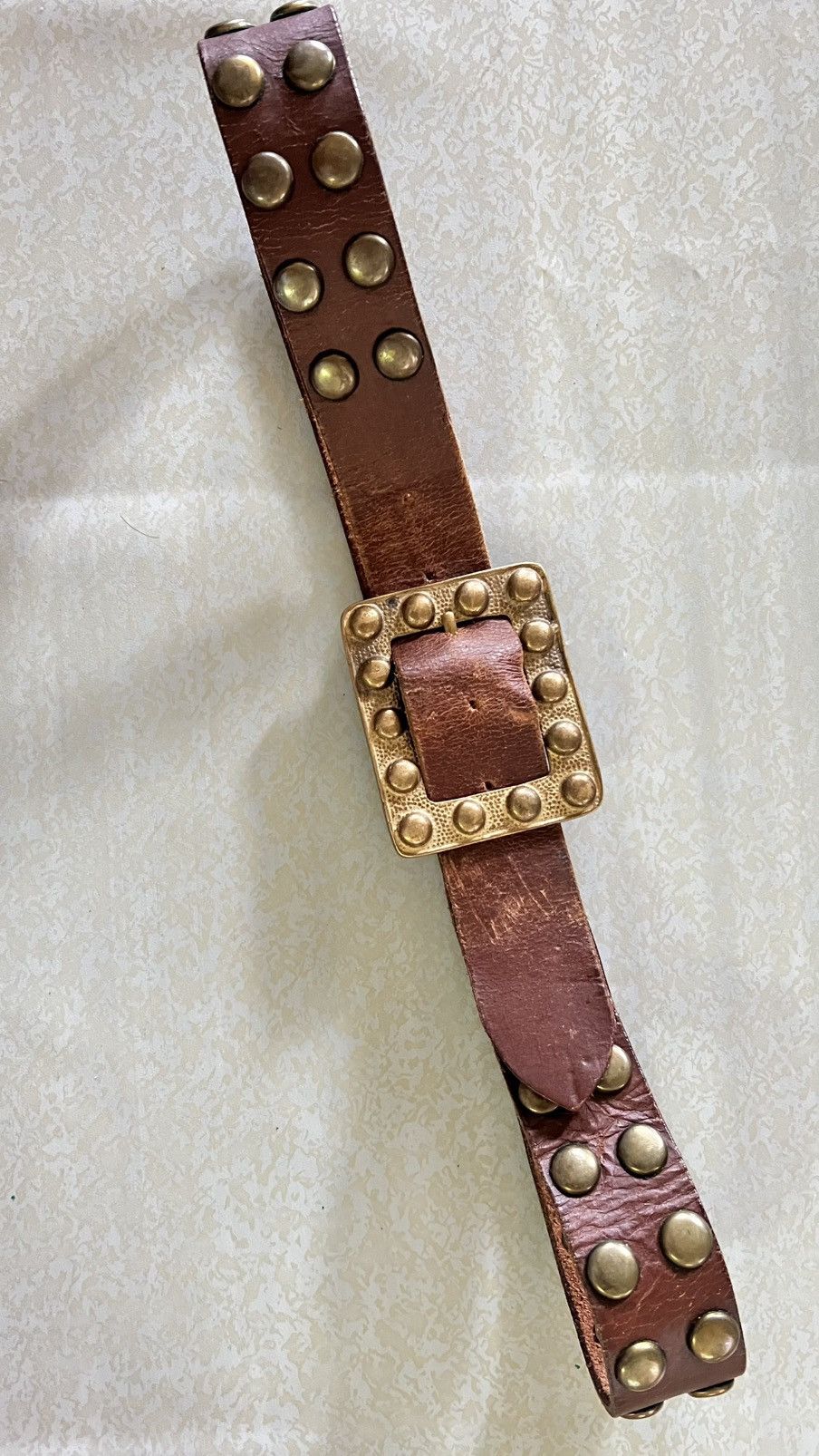 Other Vintage Studded Leather Belt Brass Buckle Size 36 - 3 Thumbnail