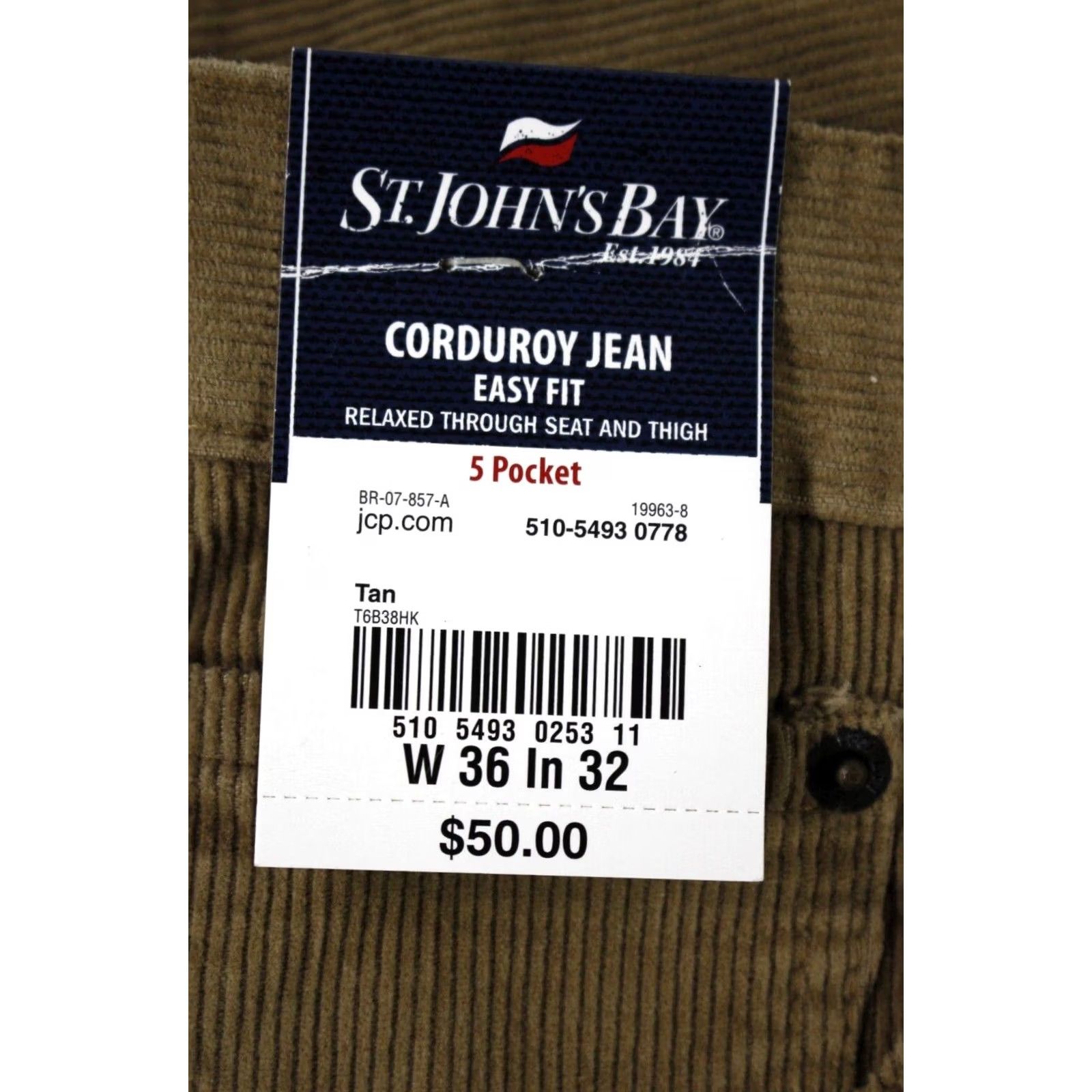Vintage St. John's Bay Jeans Men's 36x31 Corduroy Easy Fit 5 Pocket Brown - Easy Care Denim Size US 36 / EU 52 - 3 Thumbnail