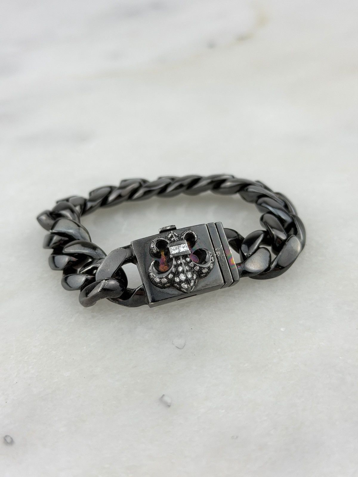 Chrome Hearts RARE CHROME HEARTS BLACK RHODIUM FLEUR BOX ID PAVED DIAMOND Size ONE SIZE - 3 Thumbnail