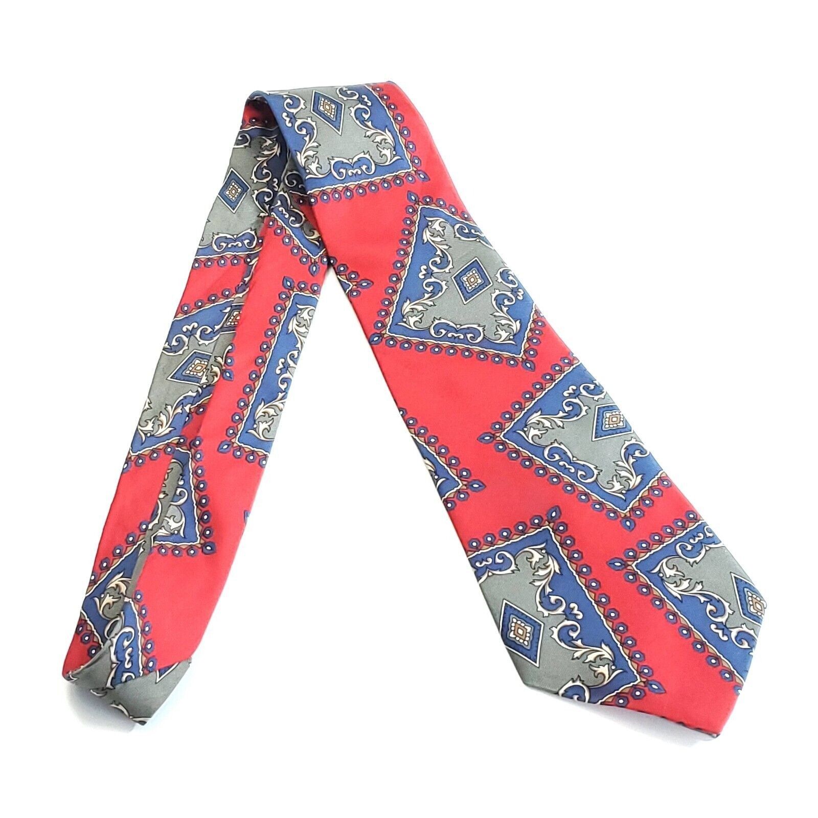 Designer Secundum Antem Red Blue Baroque Abstract Print Wide Silk Tie Size ONE SIZE - 5 Thumbnail