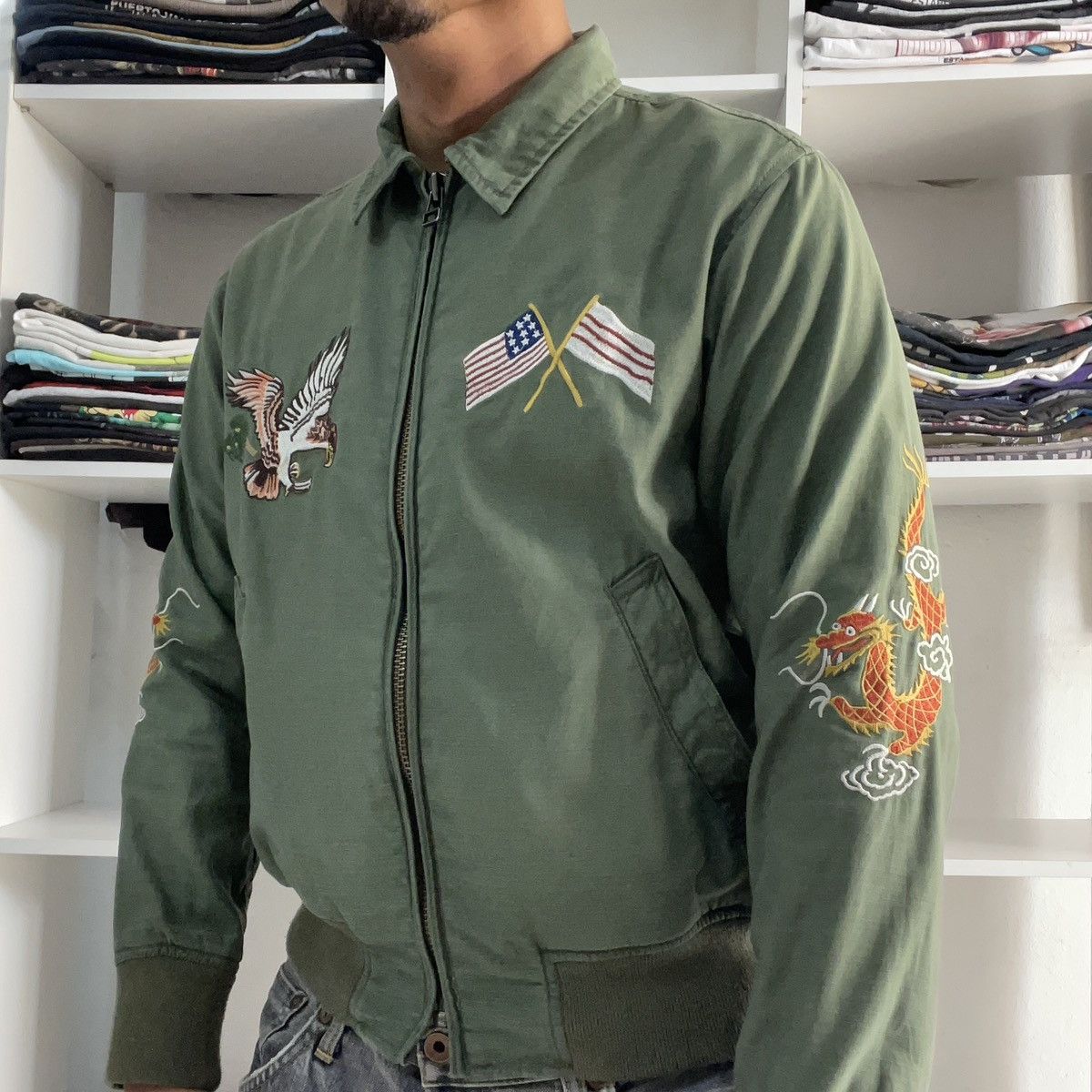 Avirex VINTAGE AVIREX MILITARY SUKAJAN EMBROIDERY COLLAR ZIP JACKET Size US S / EU 44-46 / 1 - 6 Thumbnail