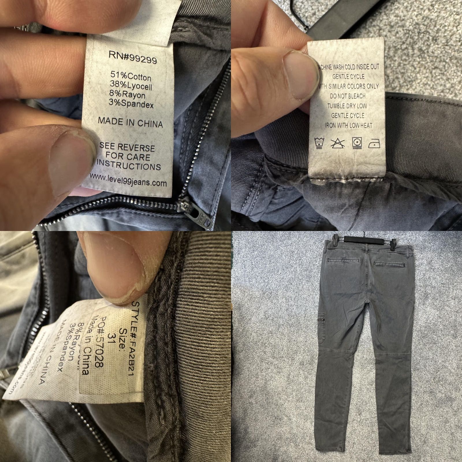 Vintage Level 99 Pants 31 Gray Moto Cargo Skinny Zipper Pockets Twill Stretch Womens Cargo Pants - 29in Inseam Size 24" / US 00 / IT 34 - 9 Thumbnail