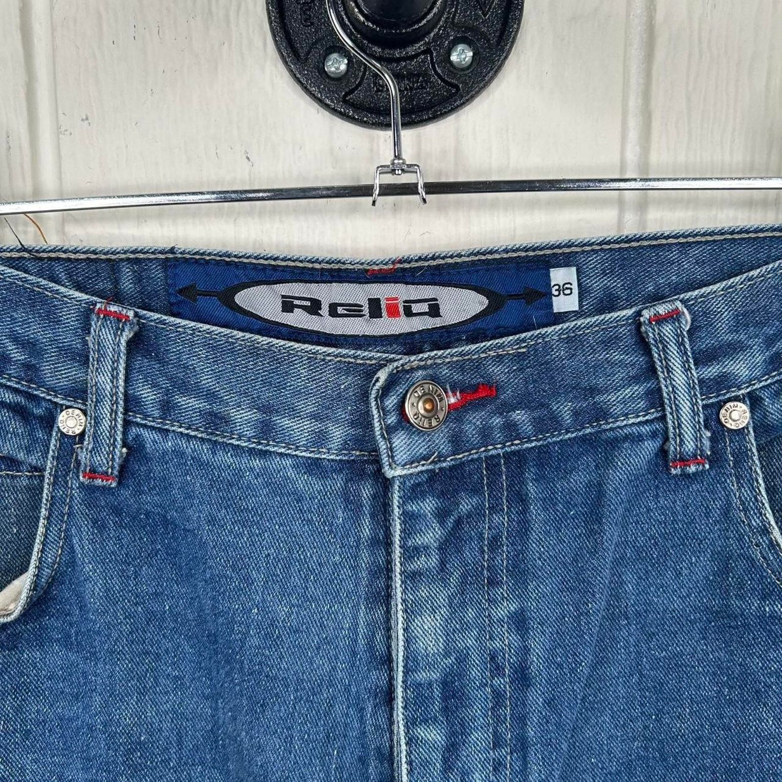 Other Vintage 90s Reliq Denim Heavy Weight Cargo Baggy Jeans 36x30 Size US 36 / EU 52 - 4 Thumbnail