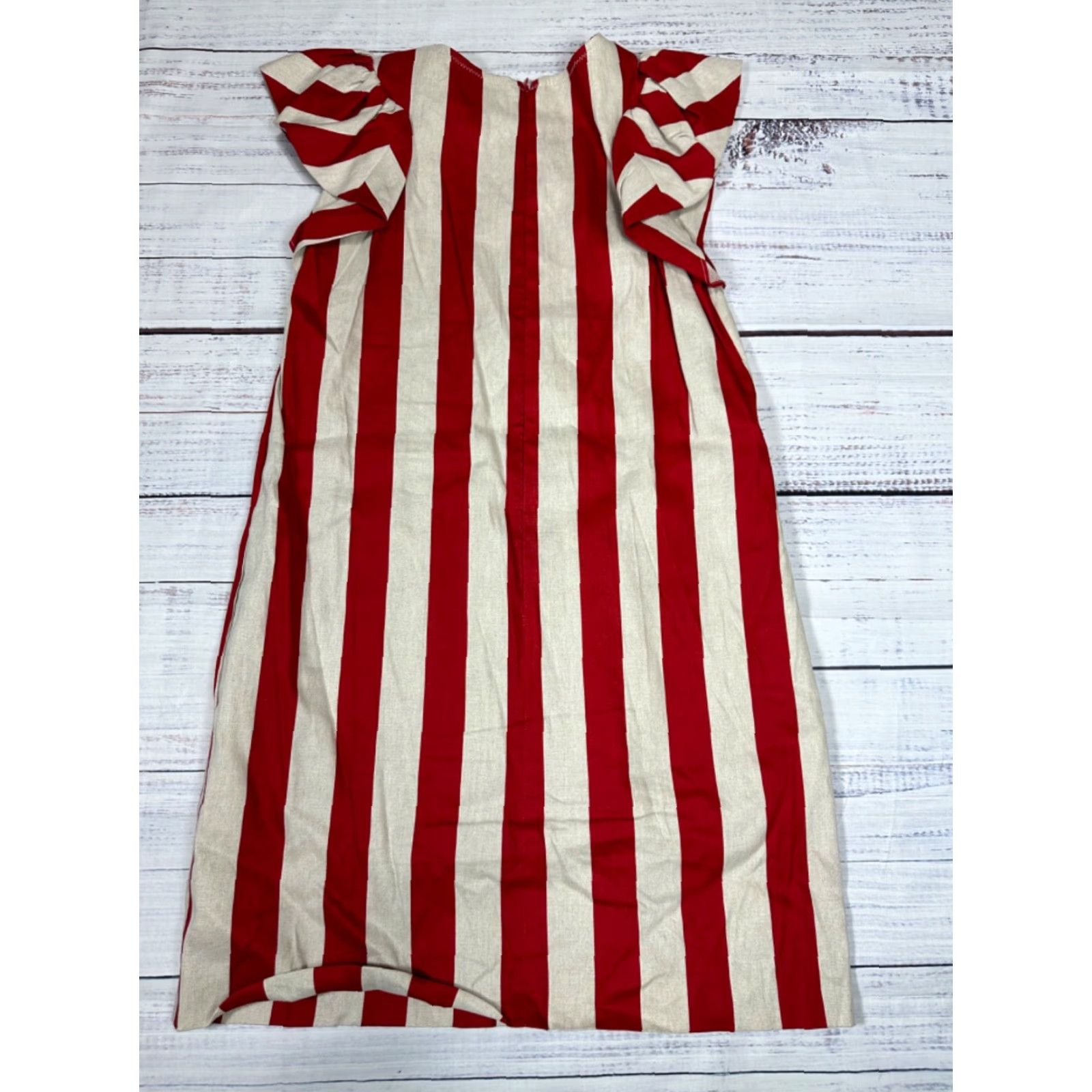 Vintage Lewitt Womens Short Flutter Sleeve Mini Dress Small Red Beige Stripe Dress Womens Small Red Beige Stripe Size 28" / US 6 / IT 42 - 4 Thumbnail