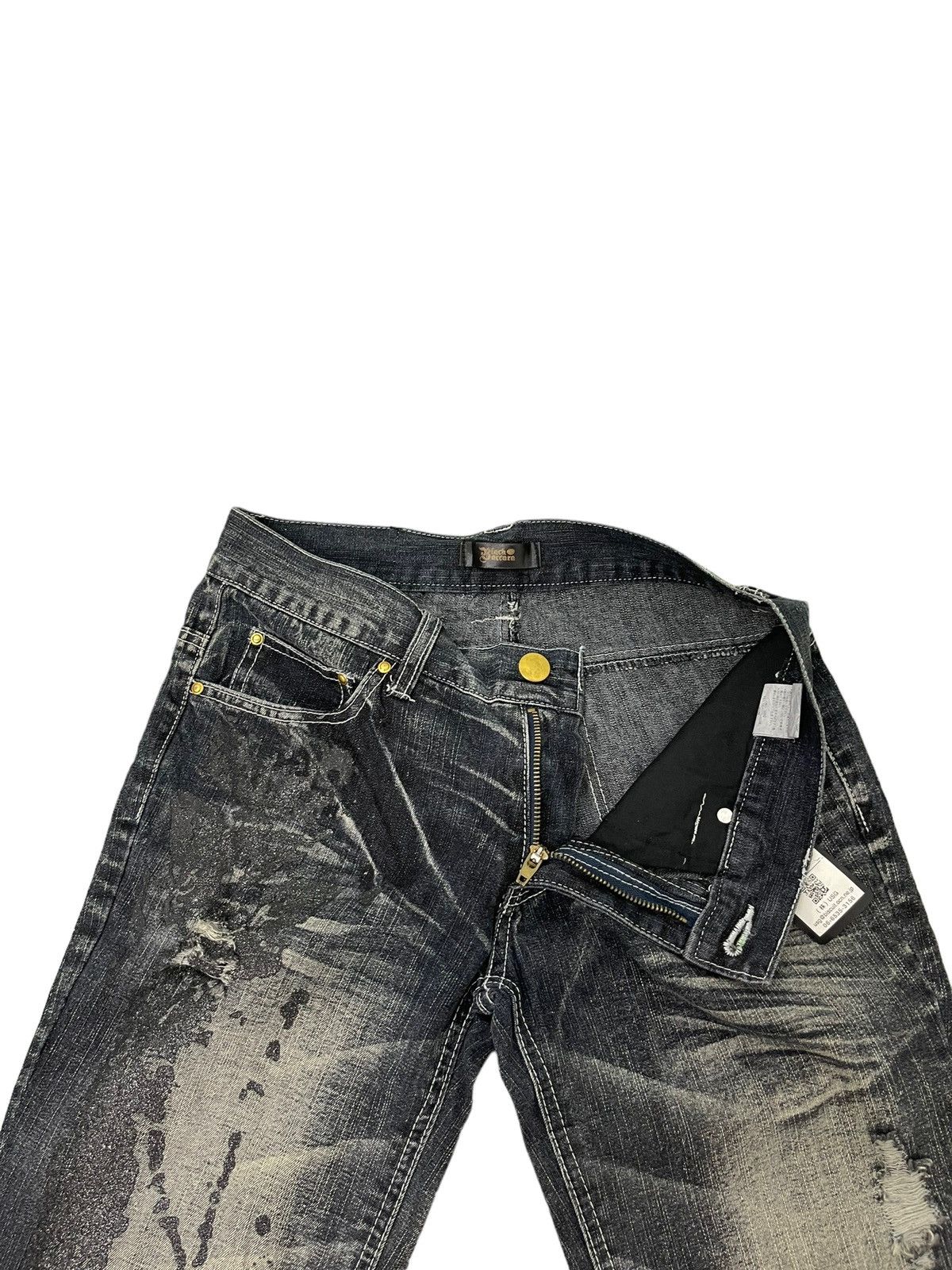 Japanese Brand Flare Jeans Black Baccara Distress Acid Wash Low Rise 8🟦0 Size US 29 - 11 Thumbnail