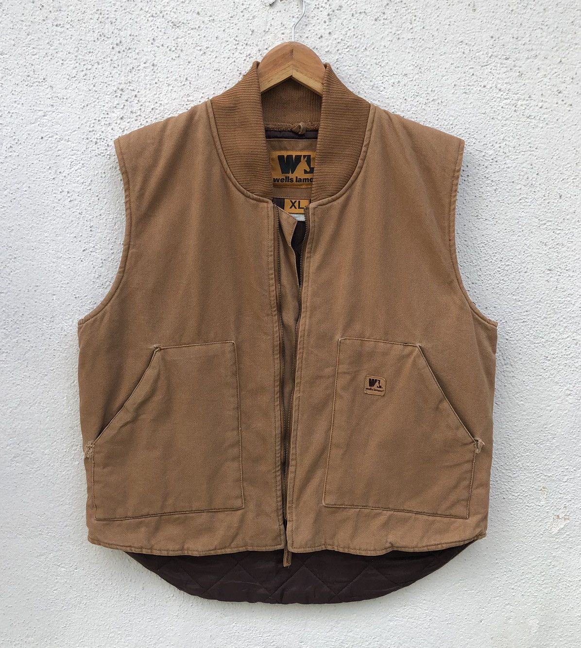 Japanese Brand Wells Lamont Mens Brown Canvas Vest Quilted Lined Full Zip Size US XL / EU 56 / 4 - 1 Thumbnail