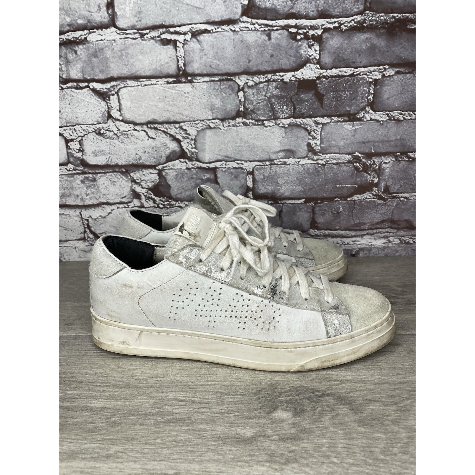 P448 P448 White Leather Gray Suede Silver Glitter Low Top Sneaker Size US 9.5 / IT 39.5 - 19 Thumbnail