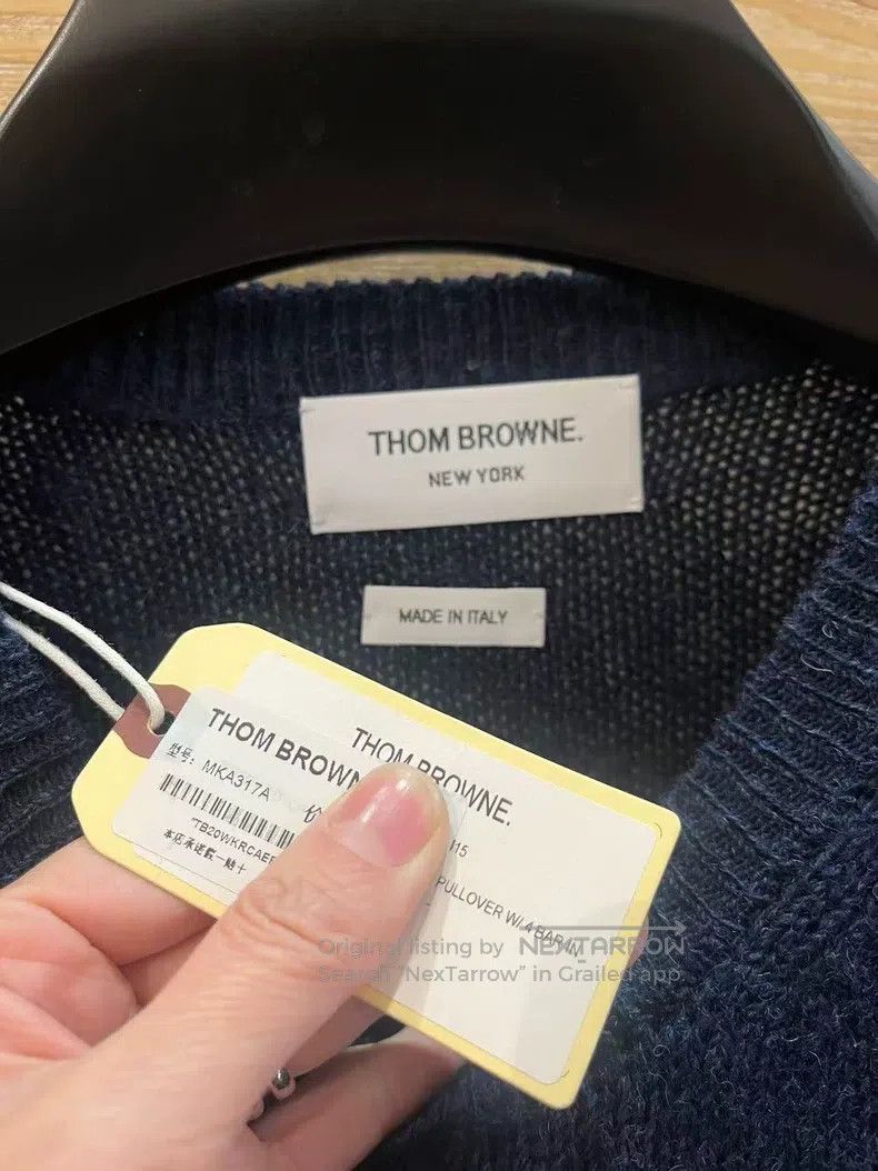 Other Thom Browne Navy Blue Four-Stripe Wool Crewneck Sweater Size US XL / EU 56 / 4 - 4 Thumbnail
