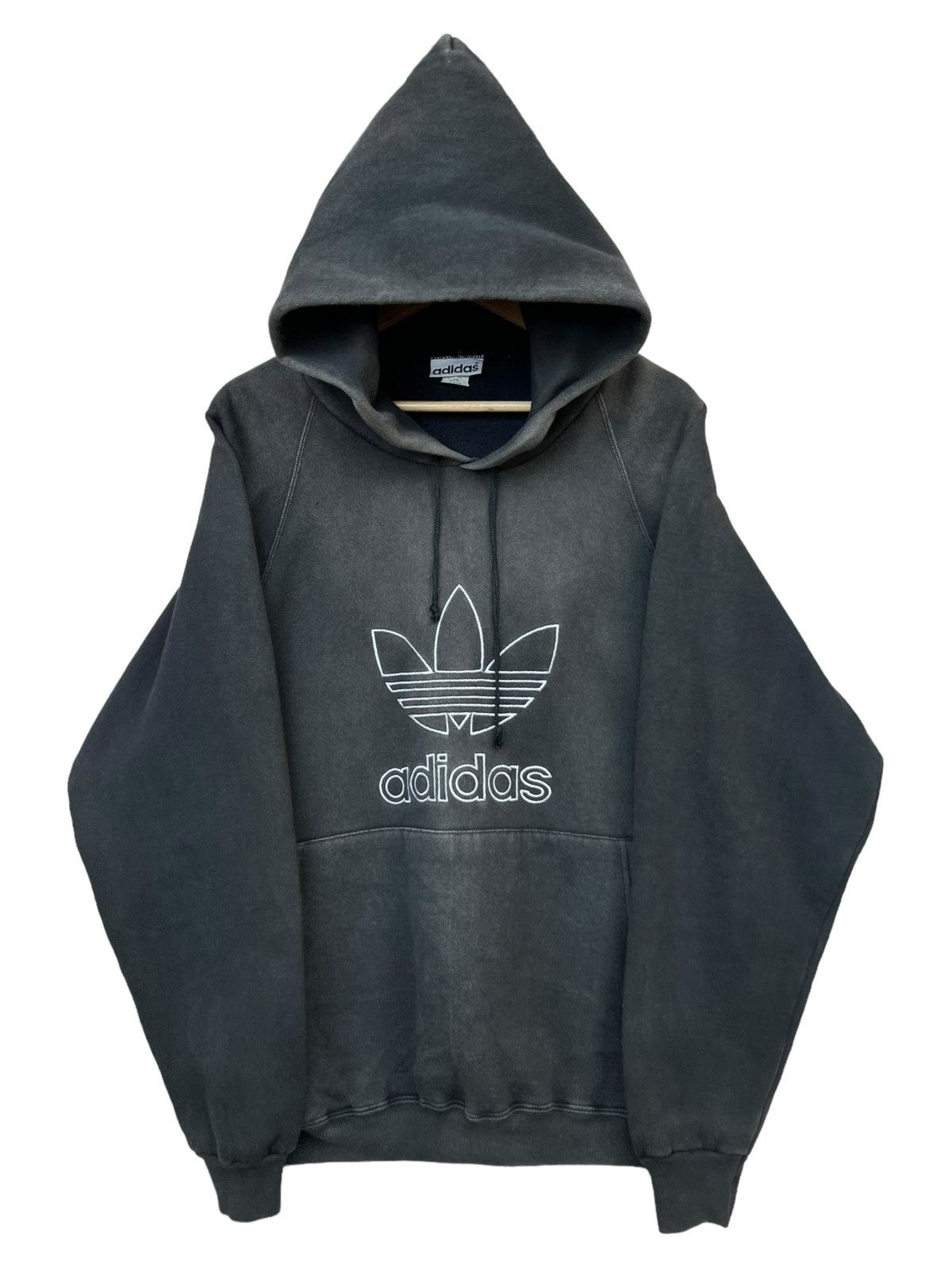 image of Avant Garde x Distressed Denim Vintage 90's Adidas Distressed Sunfaded Baggy Black Hoodie in Faded 