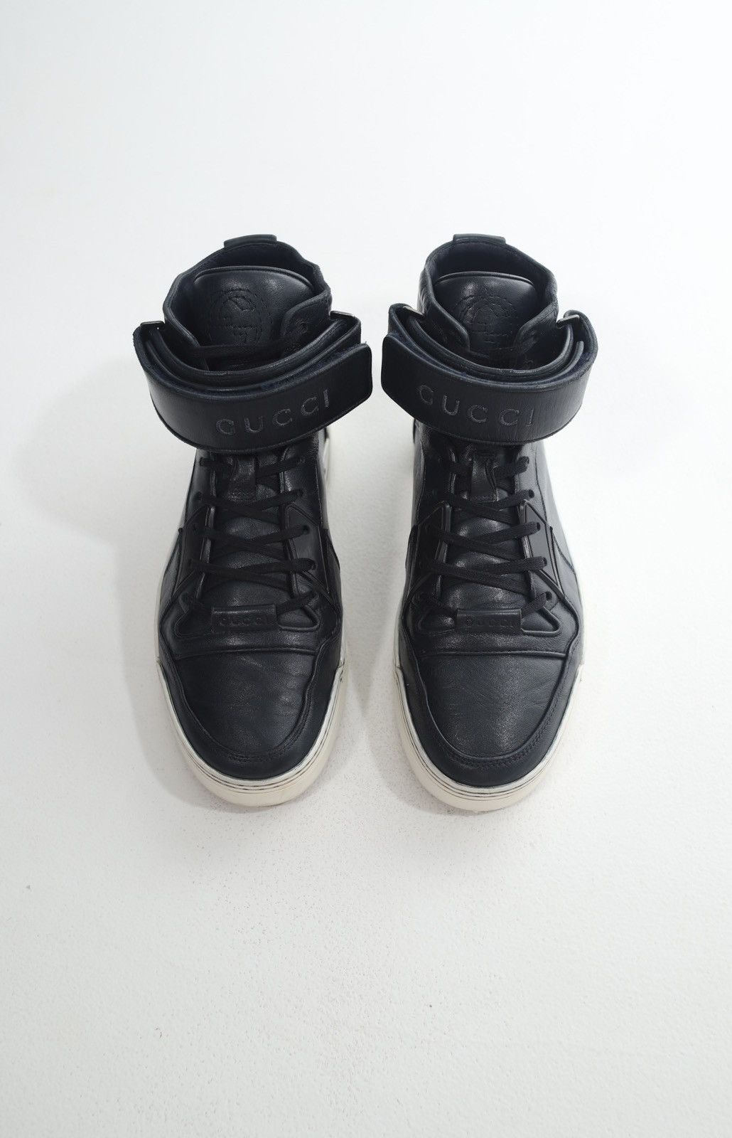 Gucci GUCCI Sneakers Hi Top Leather Shoes GG Logo Navy Men’s Size US 6.5 / EU 39-40 - 3 Thumbnail